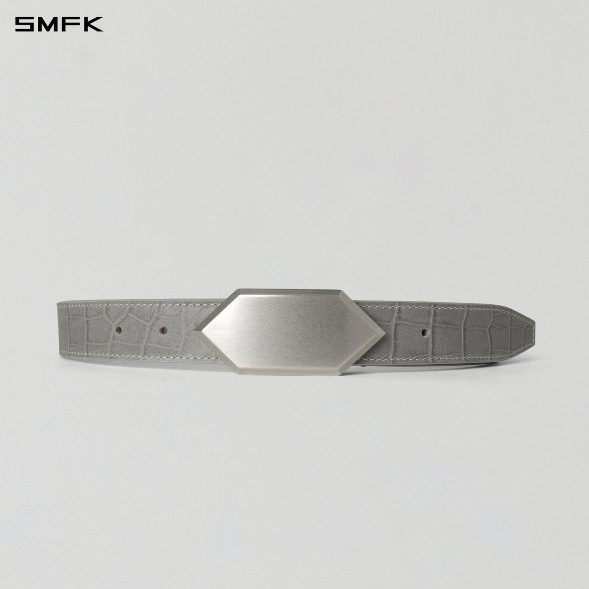 CRYSTAL LEATHER BELT/ COW LEATHER/U CROC GREY