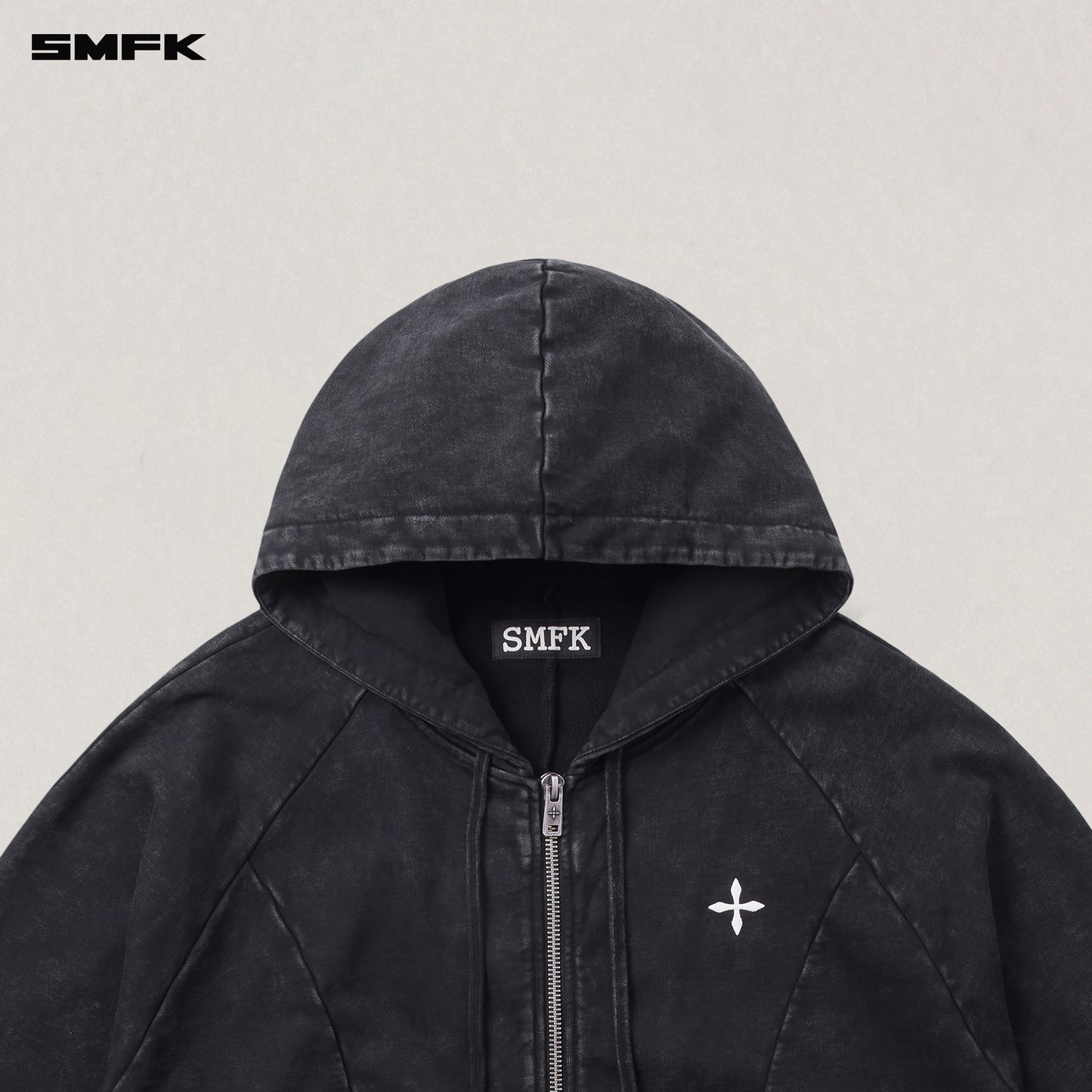 VINTAGE-SAVAGE LOOSE SPORTS ZIP HOODIE/FADE DYE/ WILD BLACK