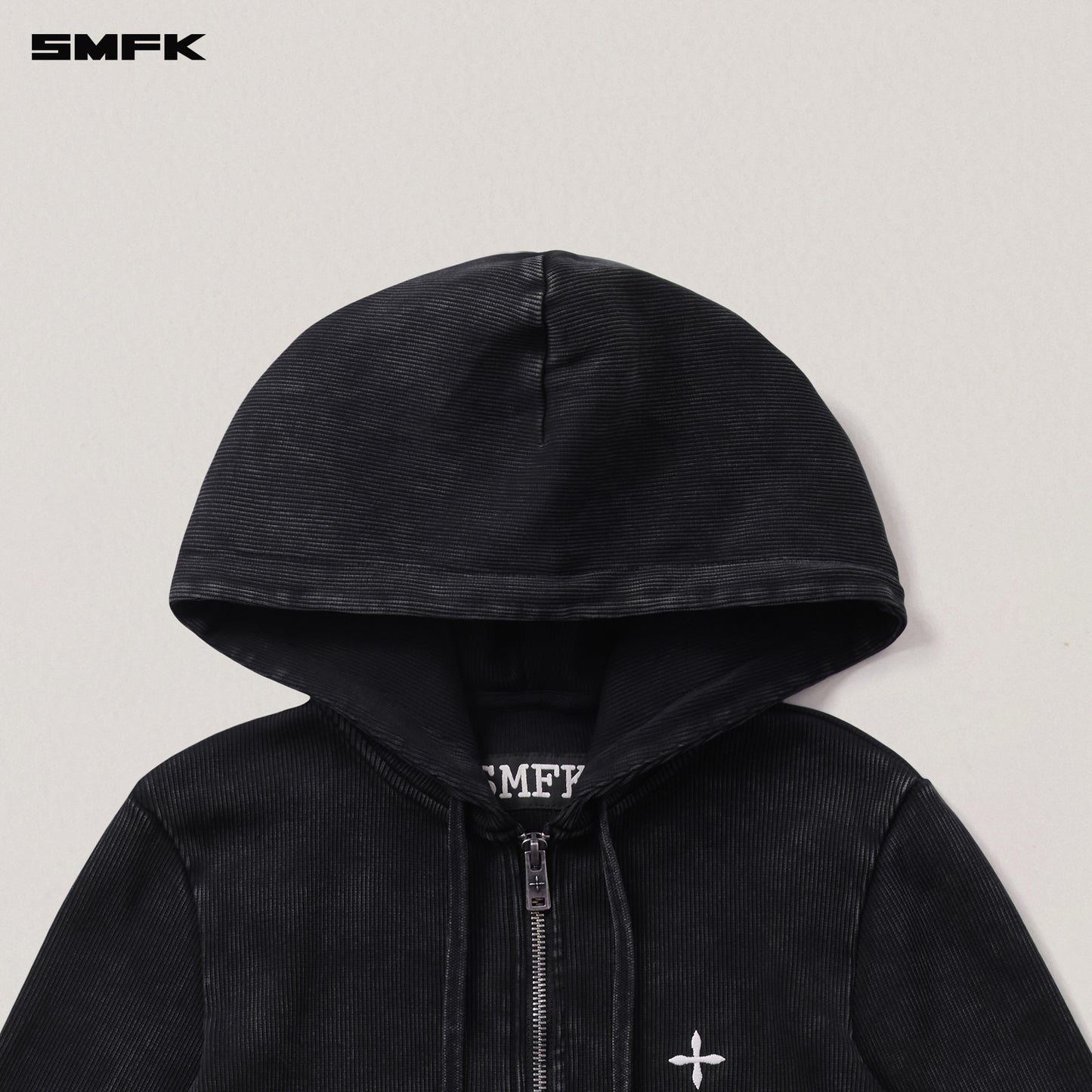 VINTAGE-SAVAGE SLIM SPORTS ZIP HOODIE/FADE DYE/ VANISH BLACK