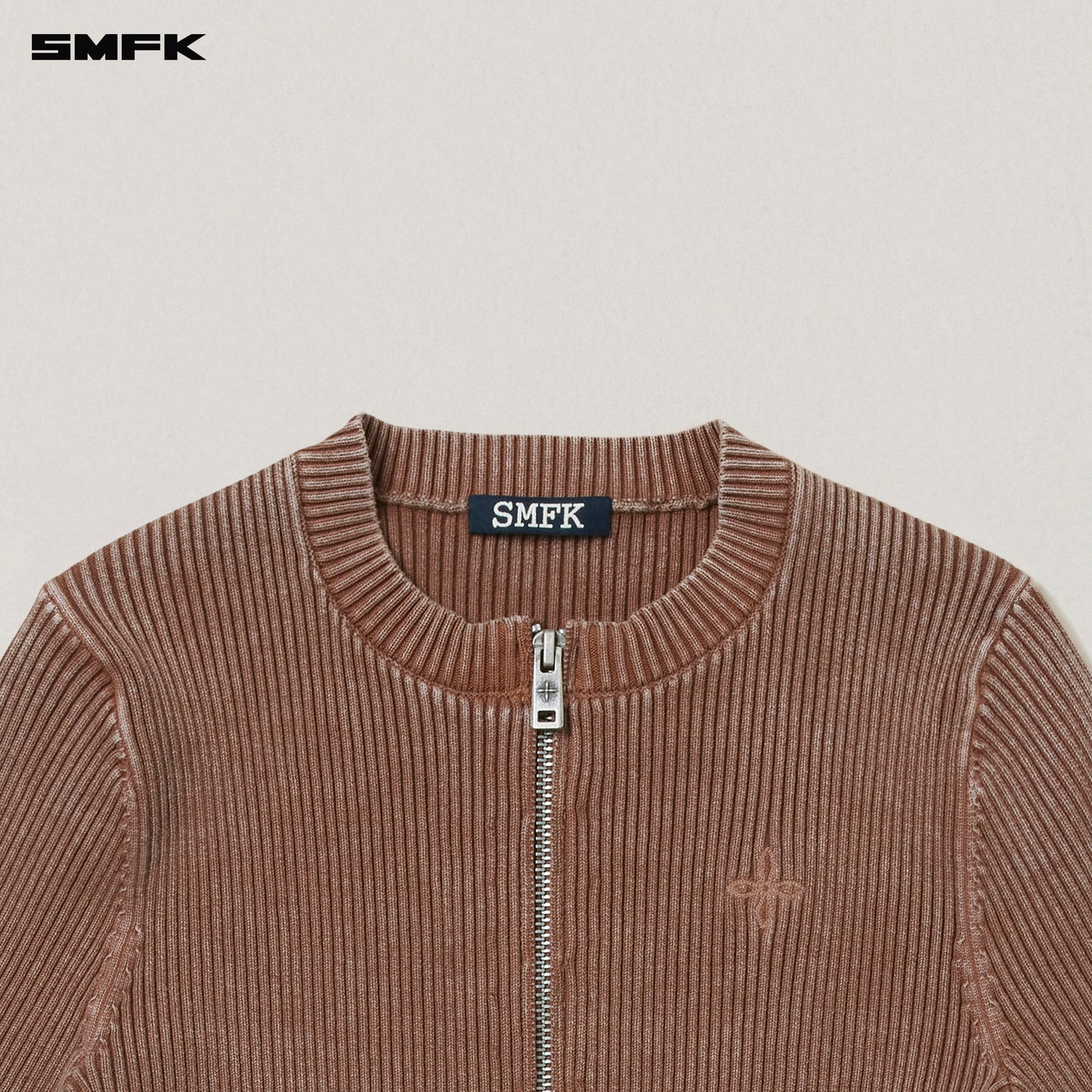 VINTAGE-SAVAGE ZIP KNIT CARDIGAN/STONE WASH/ VANISH BROWN