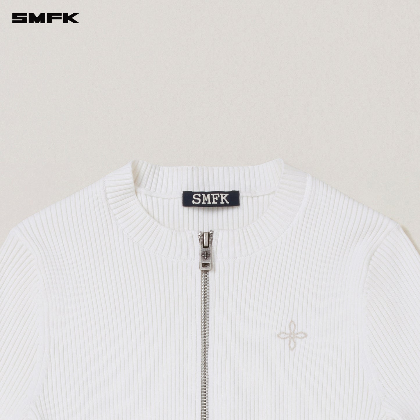 VINTAGE-SAVAGE ZIP KNIT CARDIGAN/STONE WASH/ VANISH WHITE