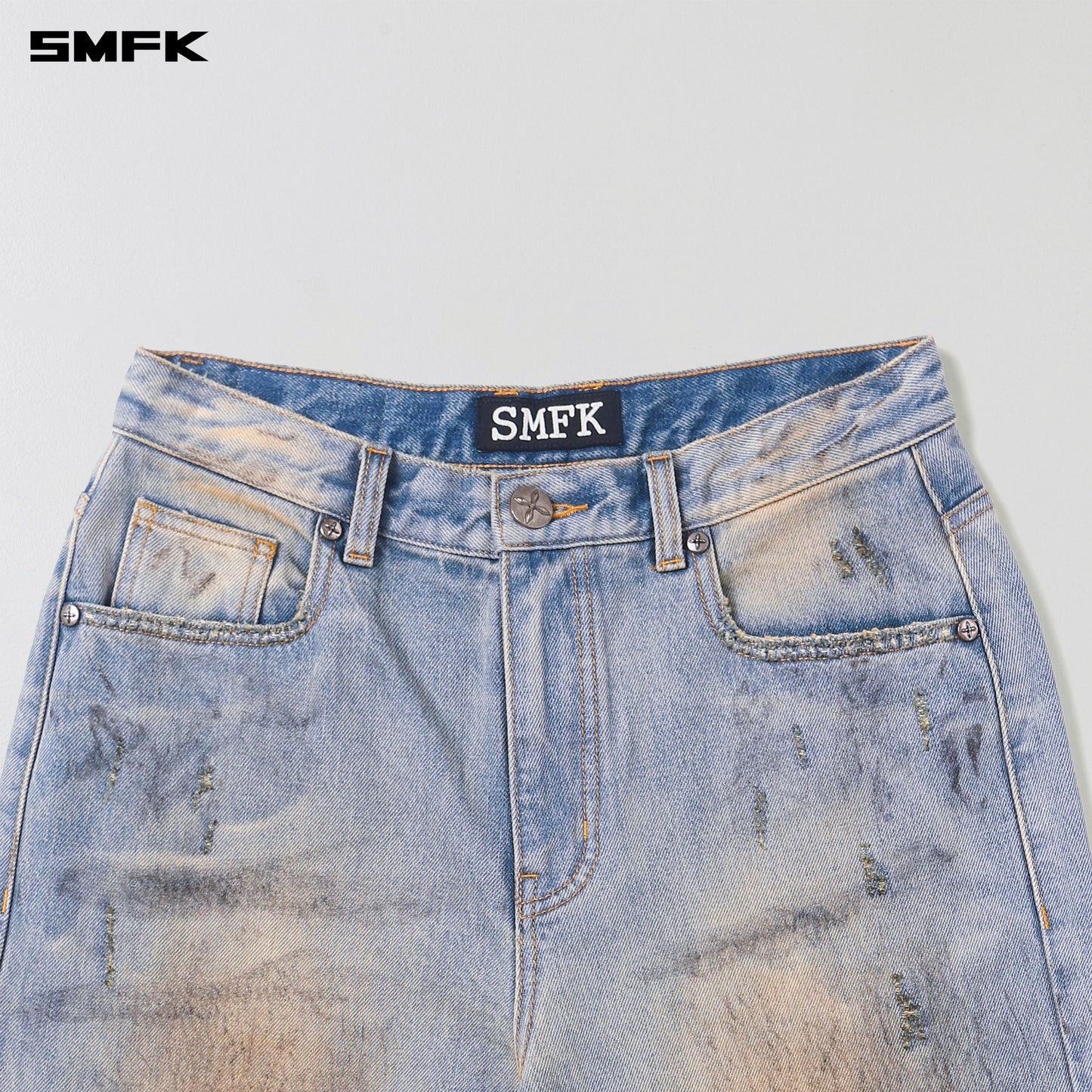 COMPASS MODE WASTELAND LOOSE STRAIGHT DENIM PANTS/ LAKE BLUE