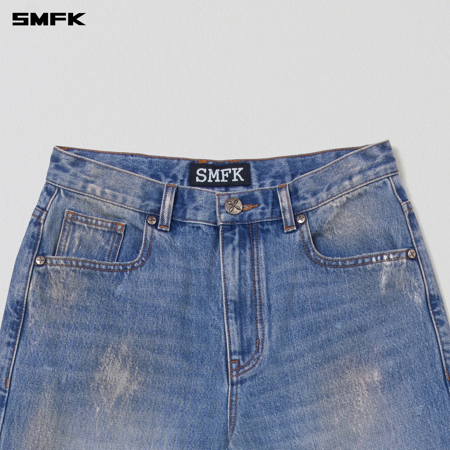 COMPASS MODE TIDE LOOSE STRAIGHT DENIM PANTS/ MARINE BLUE