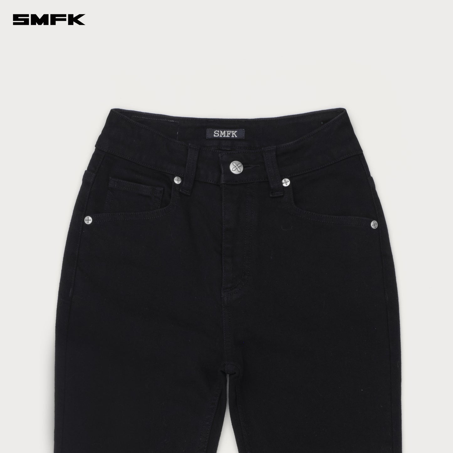 Compass Rivet Zipper Motorcycle Jeans Wild Black
