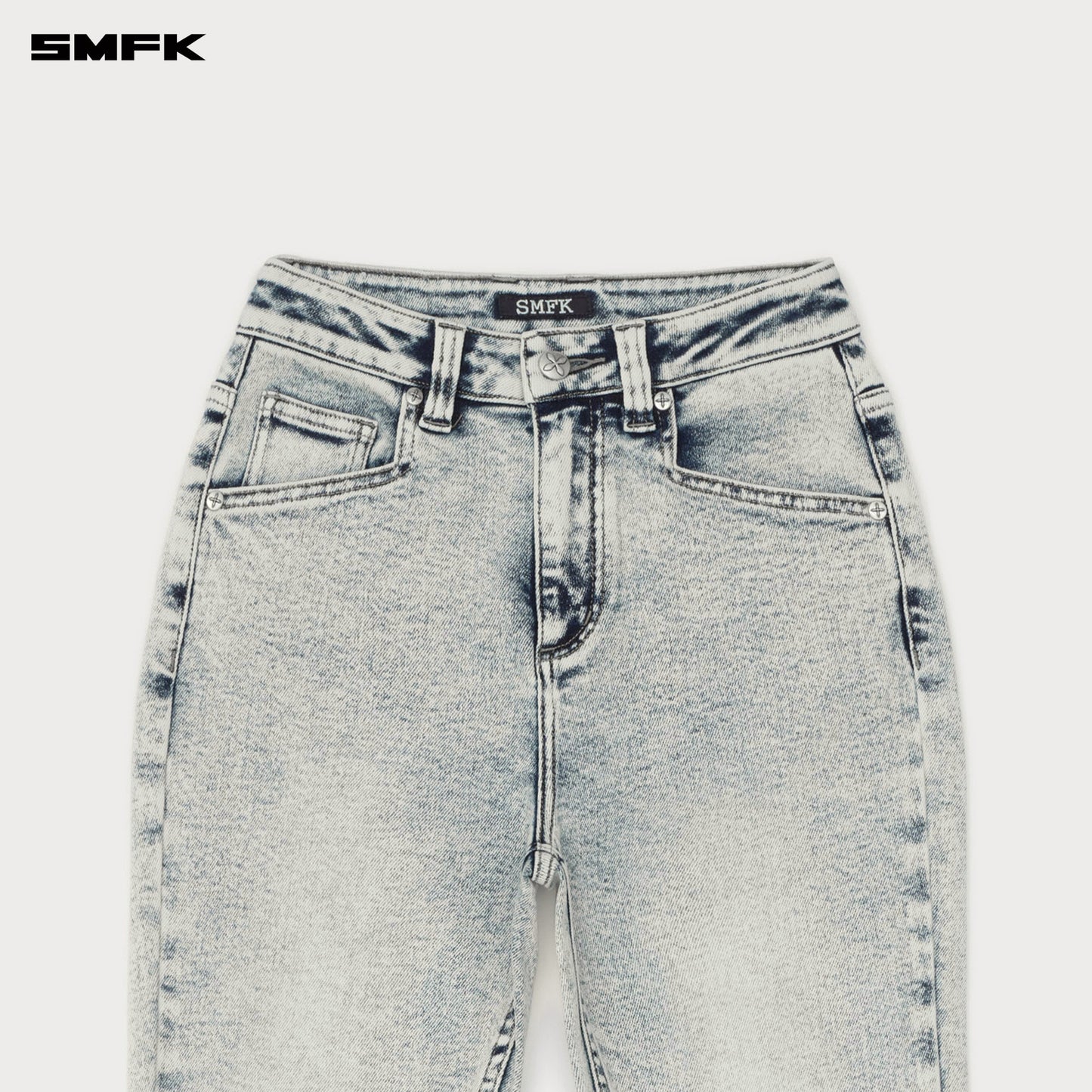 Compass Rivet Zipper Motorcycle Jeans White Snowflake