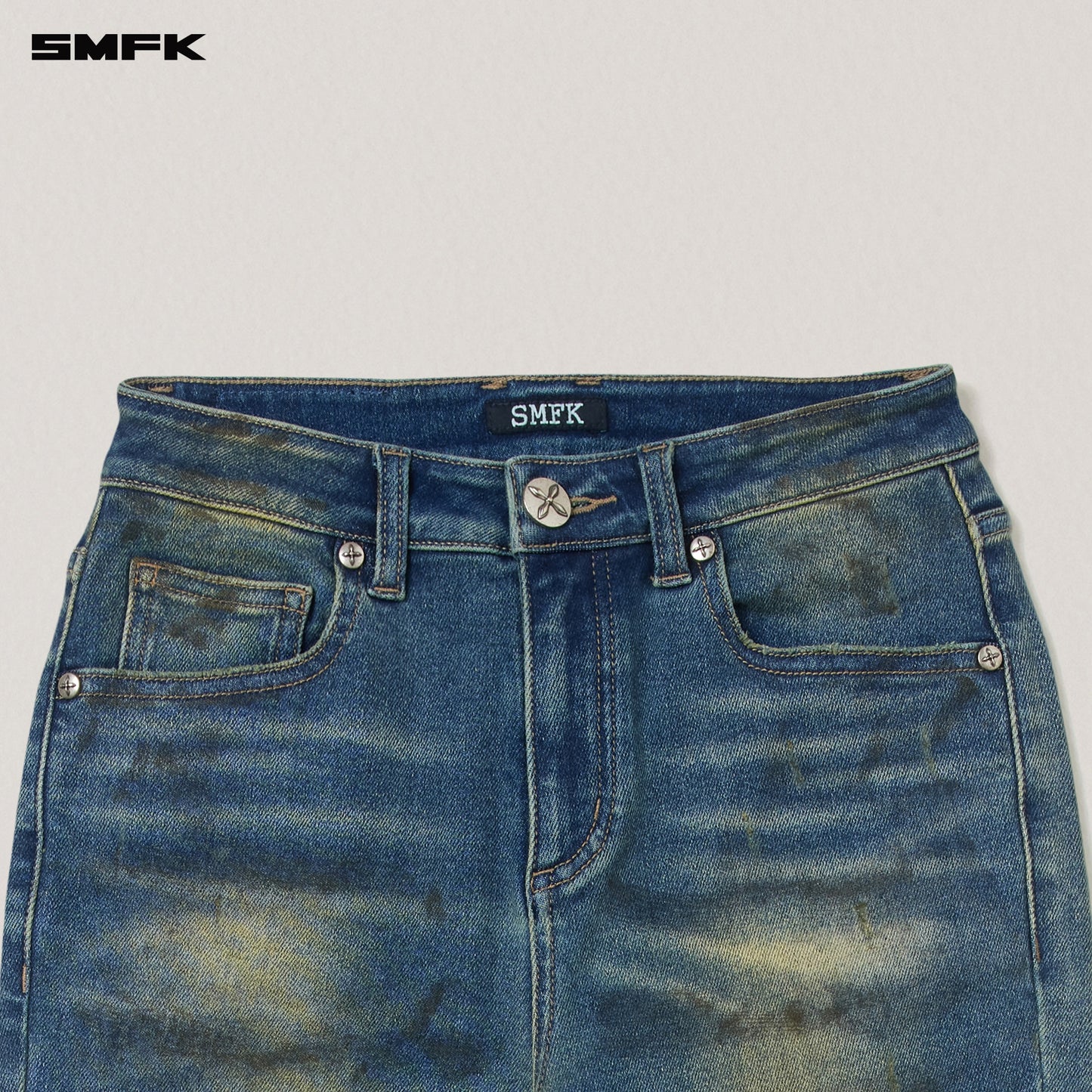 COMPASS MODE WASTELAND STORM HANDPAINTED DENIM PANTS/ WASTELAND BLUE