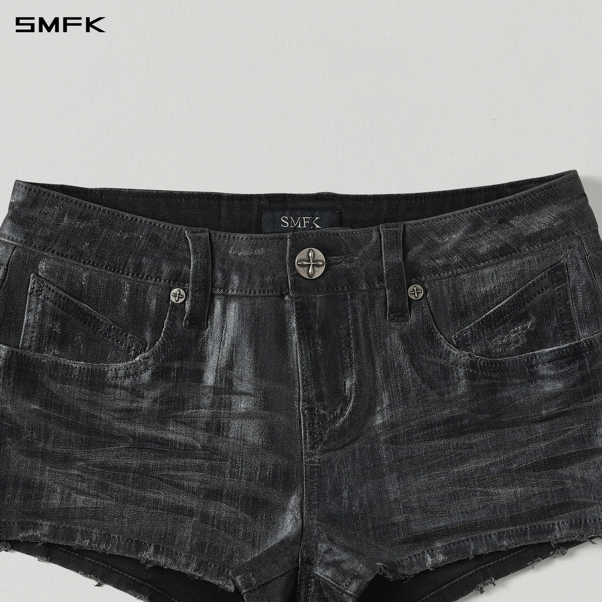 WILD MIRAGE HANDCRAFT SKINNY DENIM SHORTS/E-DENIM+WAX