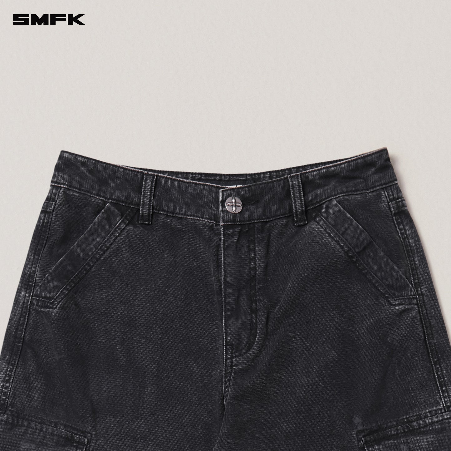 RAGE-WILD ORIGIN HANDCRAFT LOOSE STRAIGHT CARGO PANTS/GARMENT DYED/ WILD BLACK