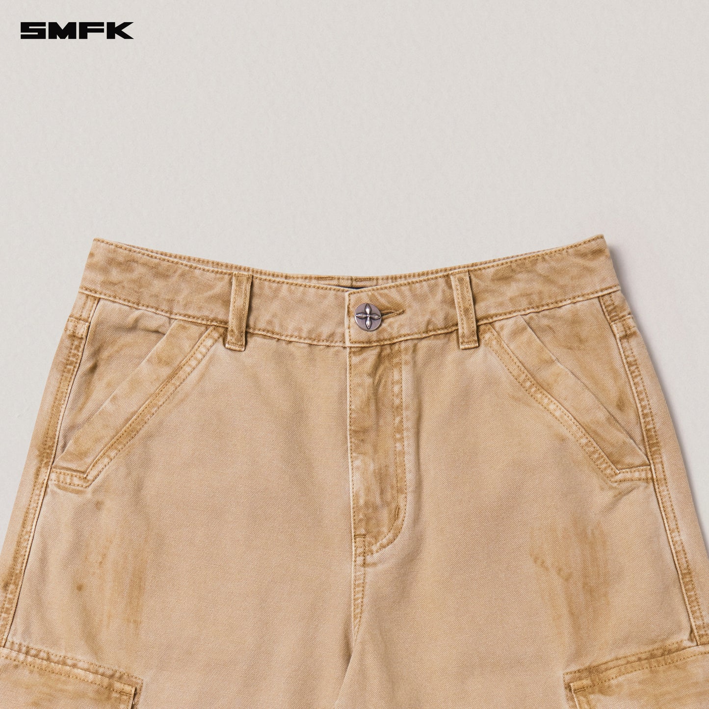 RAGE-WILD ORIGIN HANDCRAFT LOOSE STRAIGHT CARGO PANTS/GARMENT DYED/ SAND