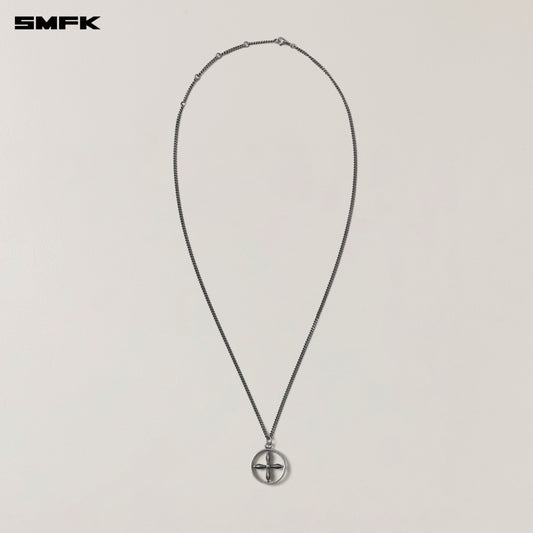 COMPASS ORIGINAL CIRCULAR BADGE METAL NECKLACE / ANTIQUE SILVER