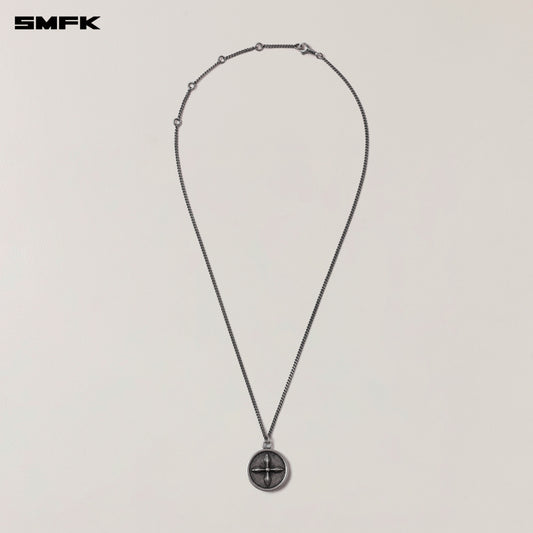 COMPASS ORIGINAL COIN METAL NECKLACE / ANTIQUE SILVER