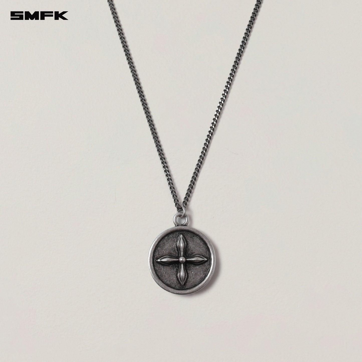 COMPASS ORIGINAL COIN METAL NECKLACE / ANTIQUE SILVER
