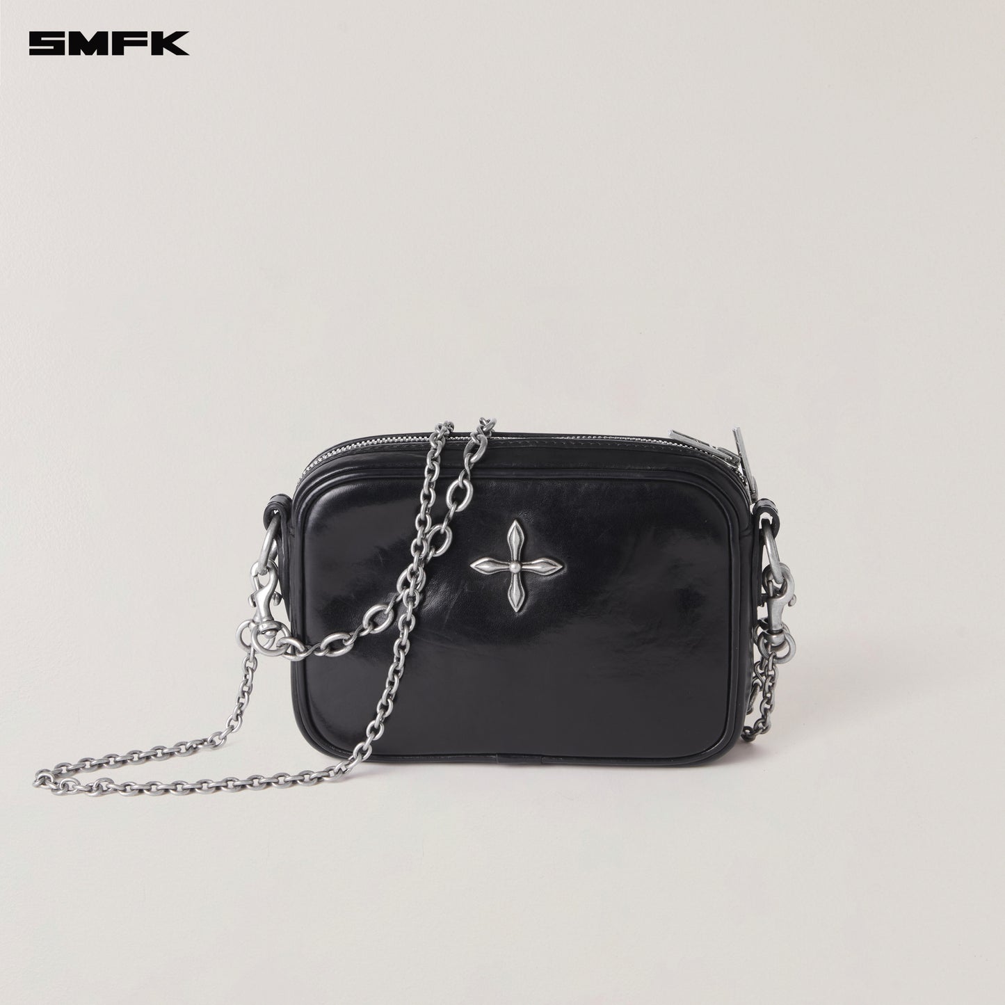 COMPASS BADGE HORSE LEATHER CHAIN BAG/SMALL/ WILD BLACK