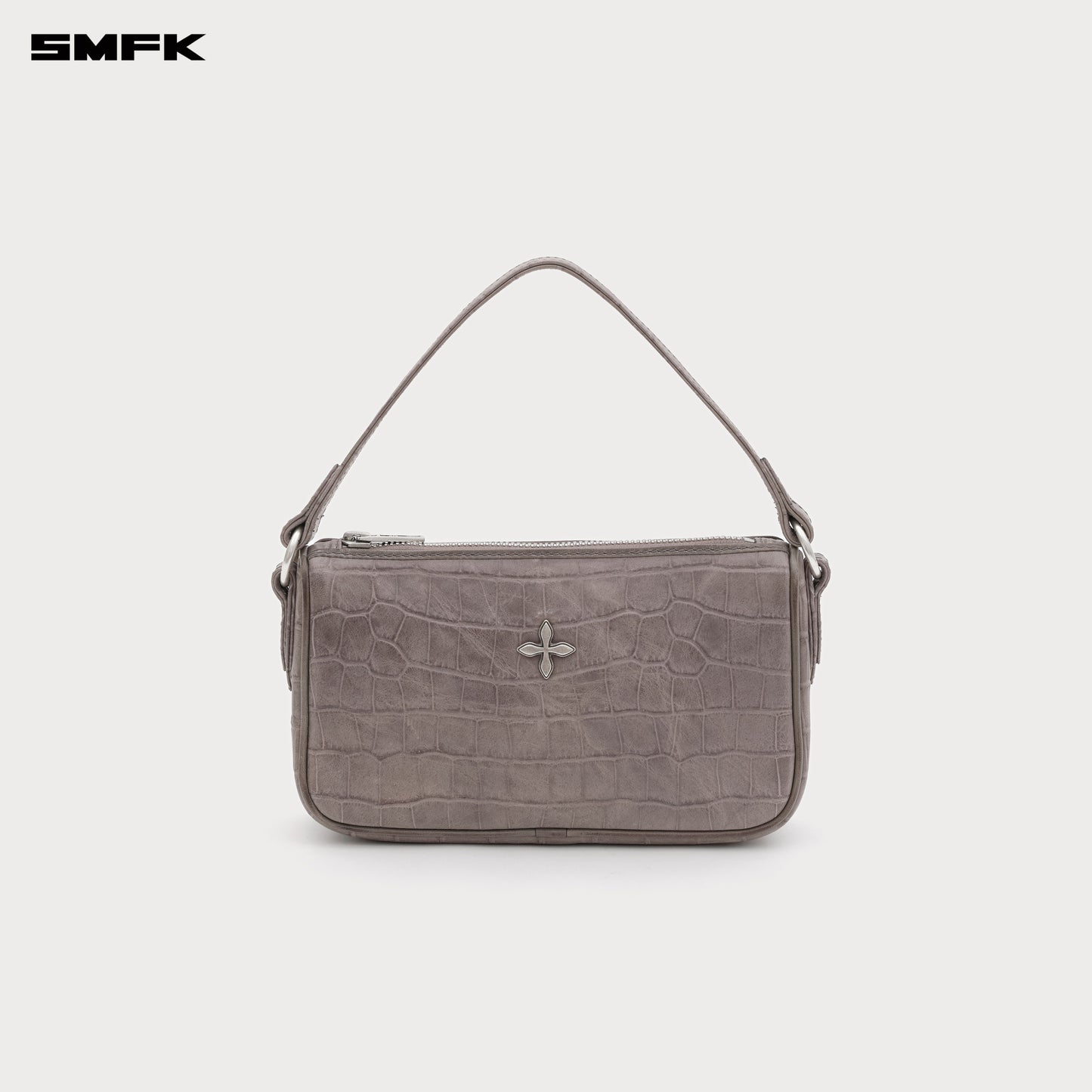 COMPASS BADGE HOLDER Cross Emblem Leather Tote Bag Gray Crocodile