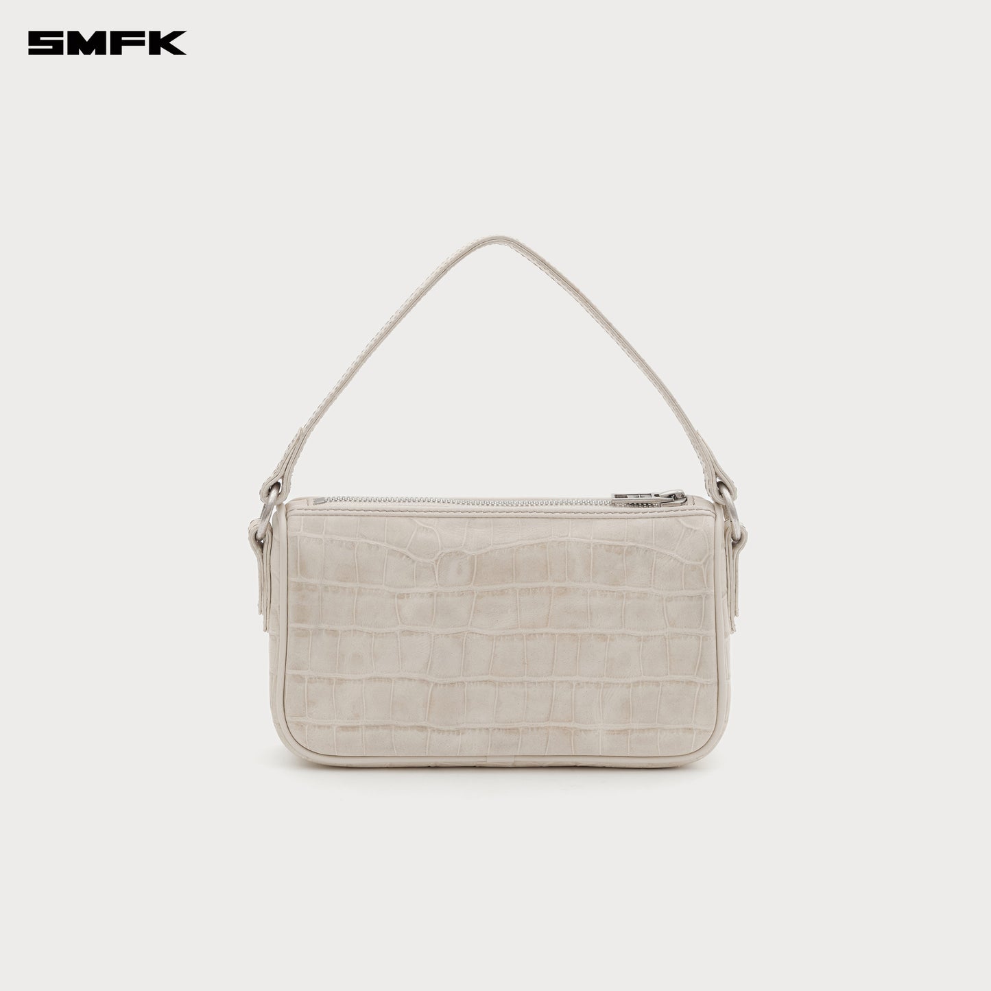 COMPASS BADGE HOLDER cross badge leather tote bag, small White crocodile
