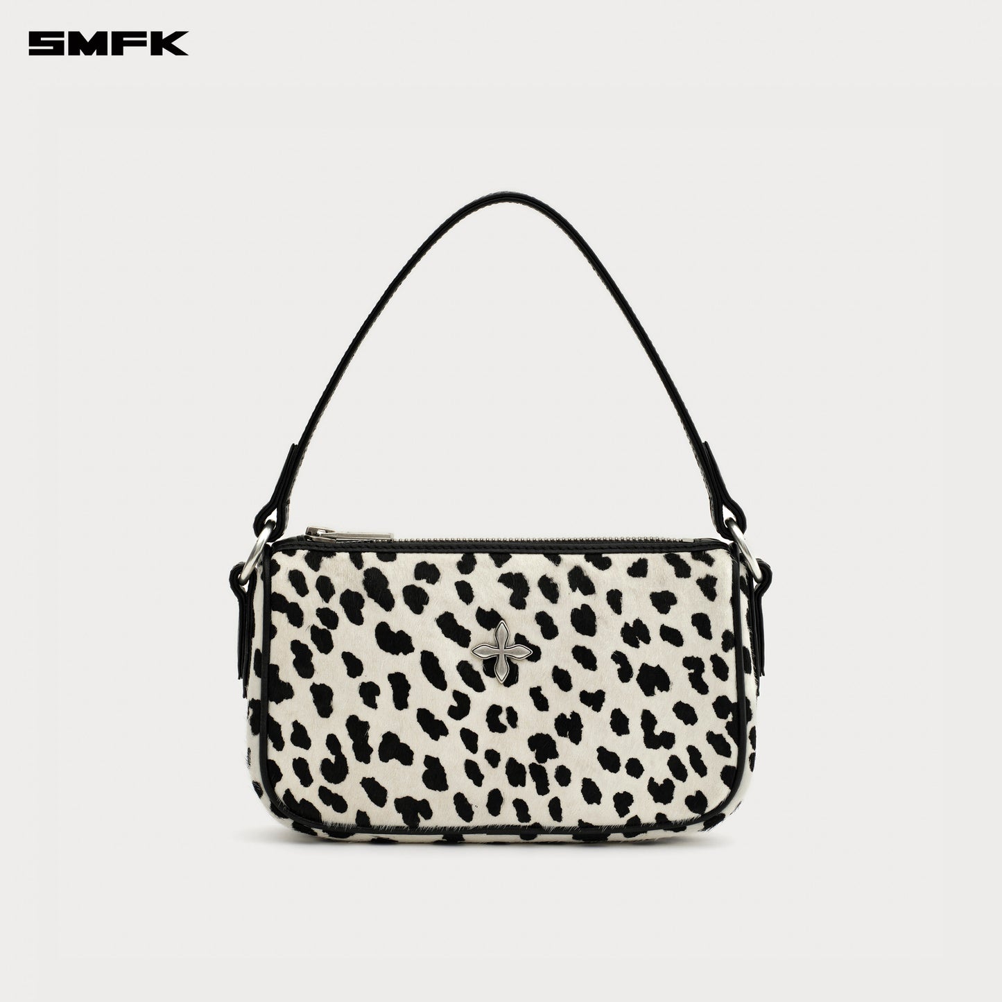 COMPASS BADGE Crossed Emblem Fur Tote Bag - Small White leopard print