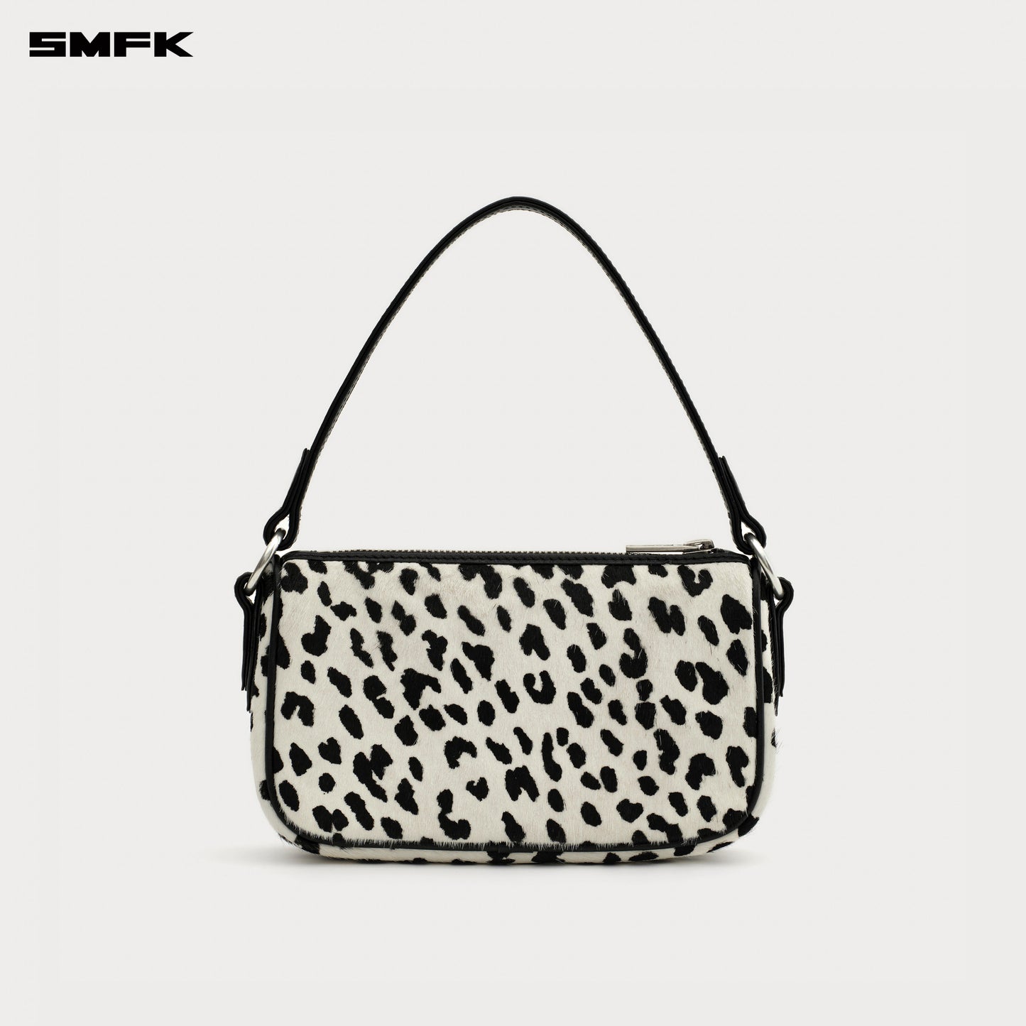 COMPASS BADGE Crossed Emblem Fur Tote Bag - Small White leopard print