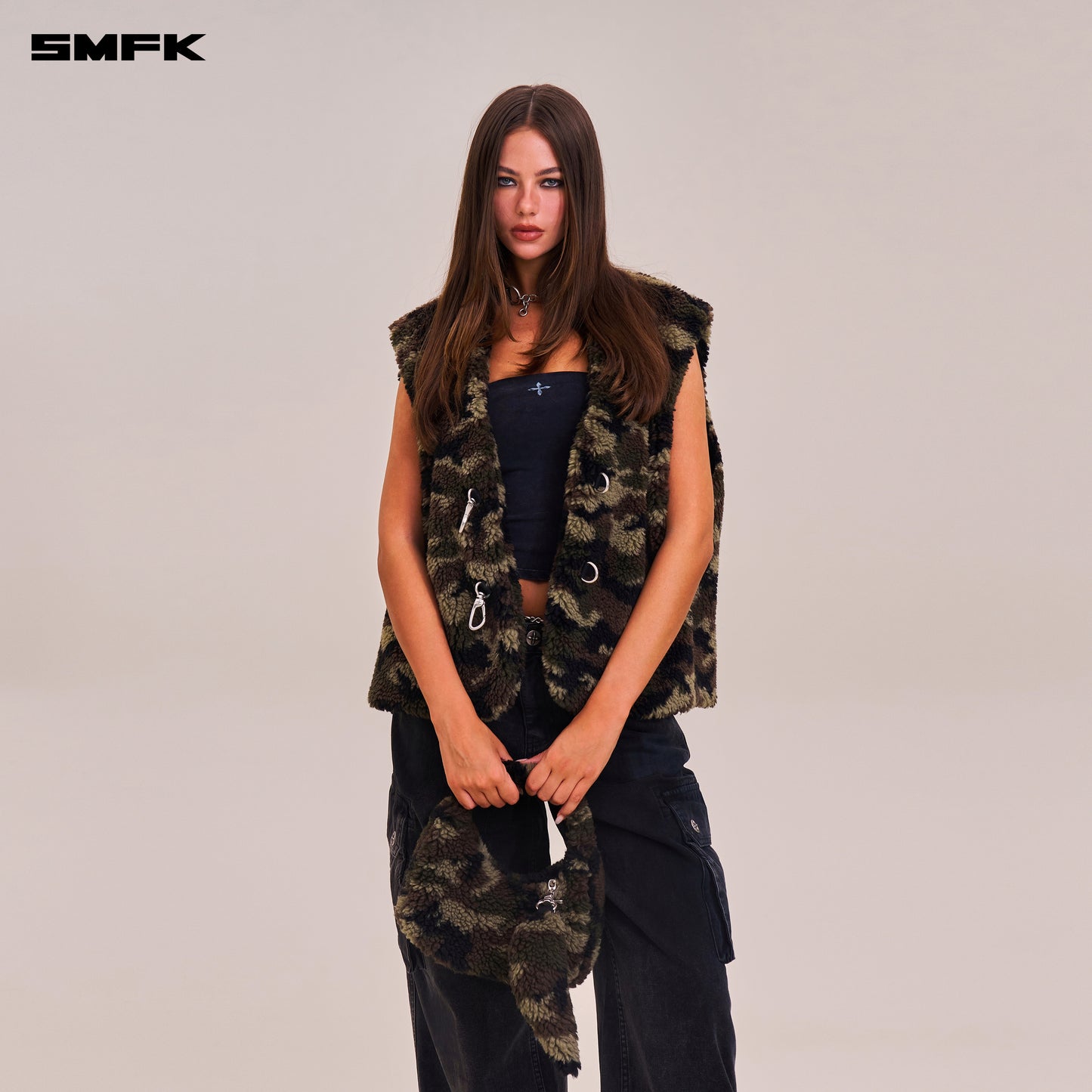 COMPASS COBBLE WOOL JACQUARD CAMO FURRY BAG/SMALL/ ARMY GREEN CAMOUFLAGE