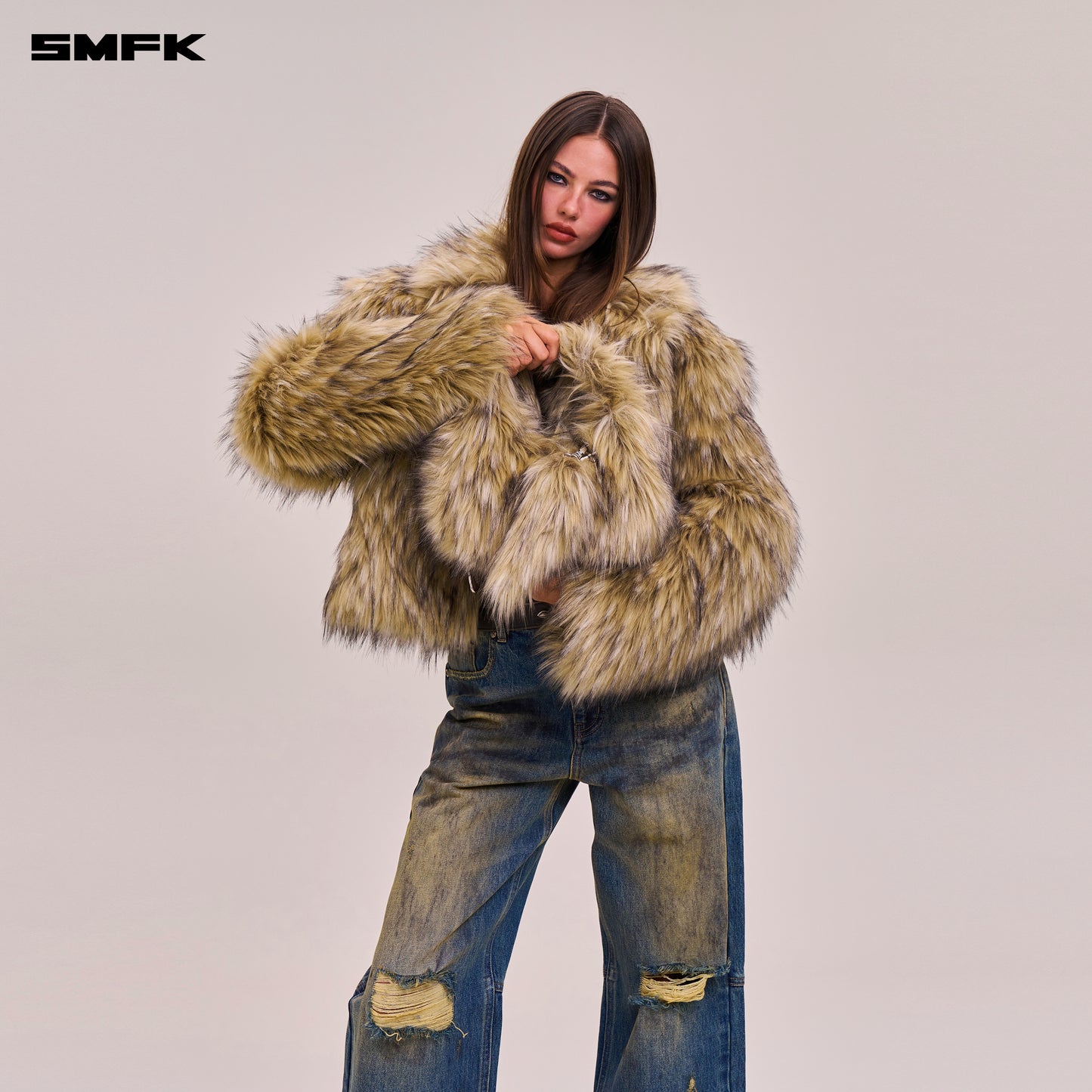 COMPASS COBBLE FURRY BAG/SMALL/ WOLF BROWN