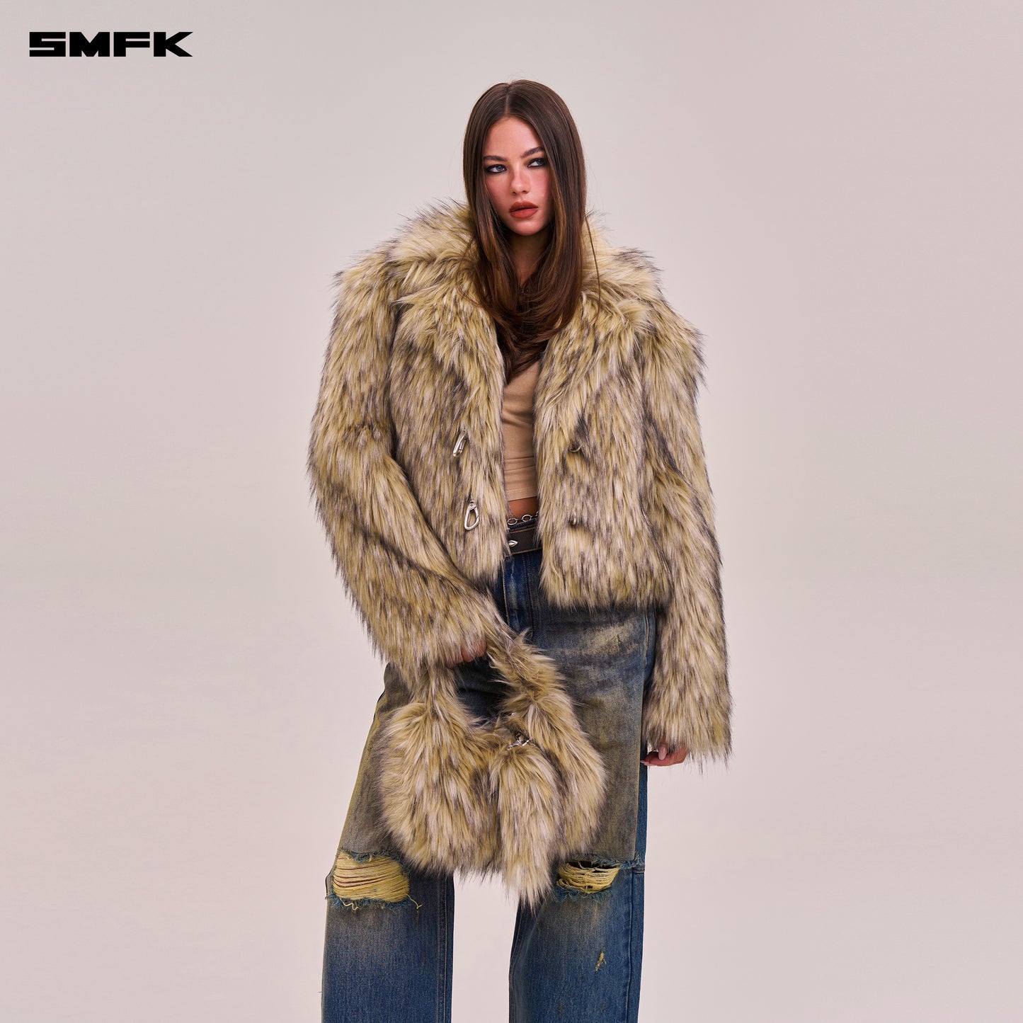 COMPASS COBBLE FURRY BAG/SMALL/ WOLF BROWN