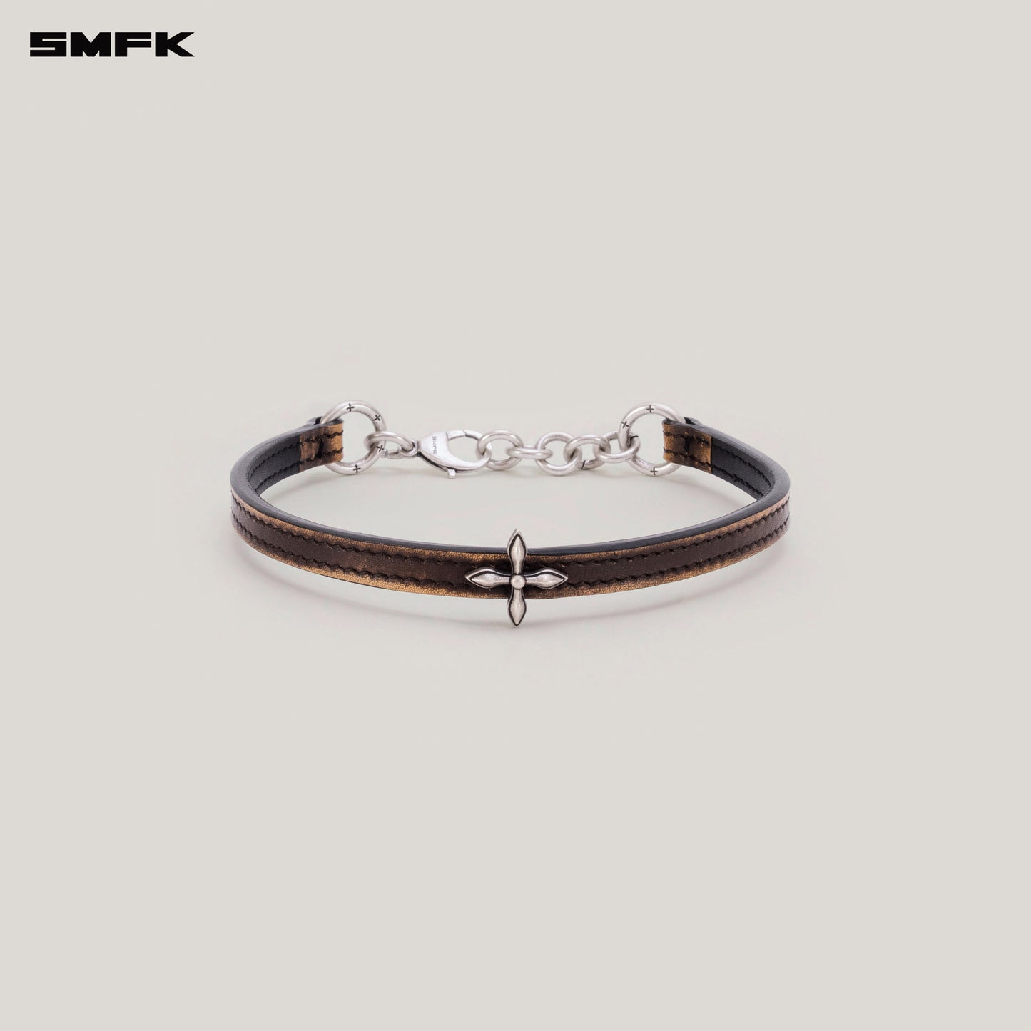 COMPASS RIVET PATINA LEATHER CHOCKER SMALL_ WILD HORSE BROWN PATINA