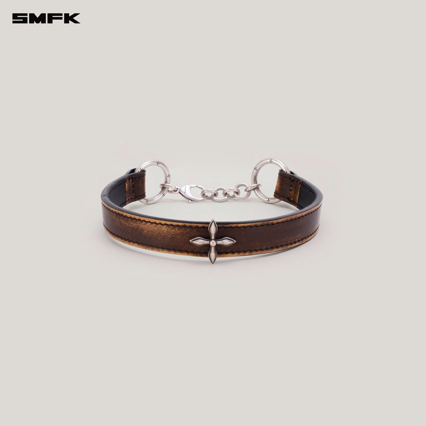 COMPASS RIVET PATINA LEATHER CHOCKER MEDIUM WILD HORSE BROWN PATINA