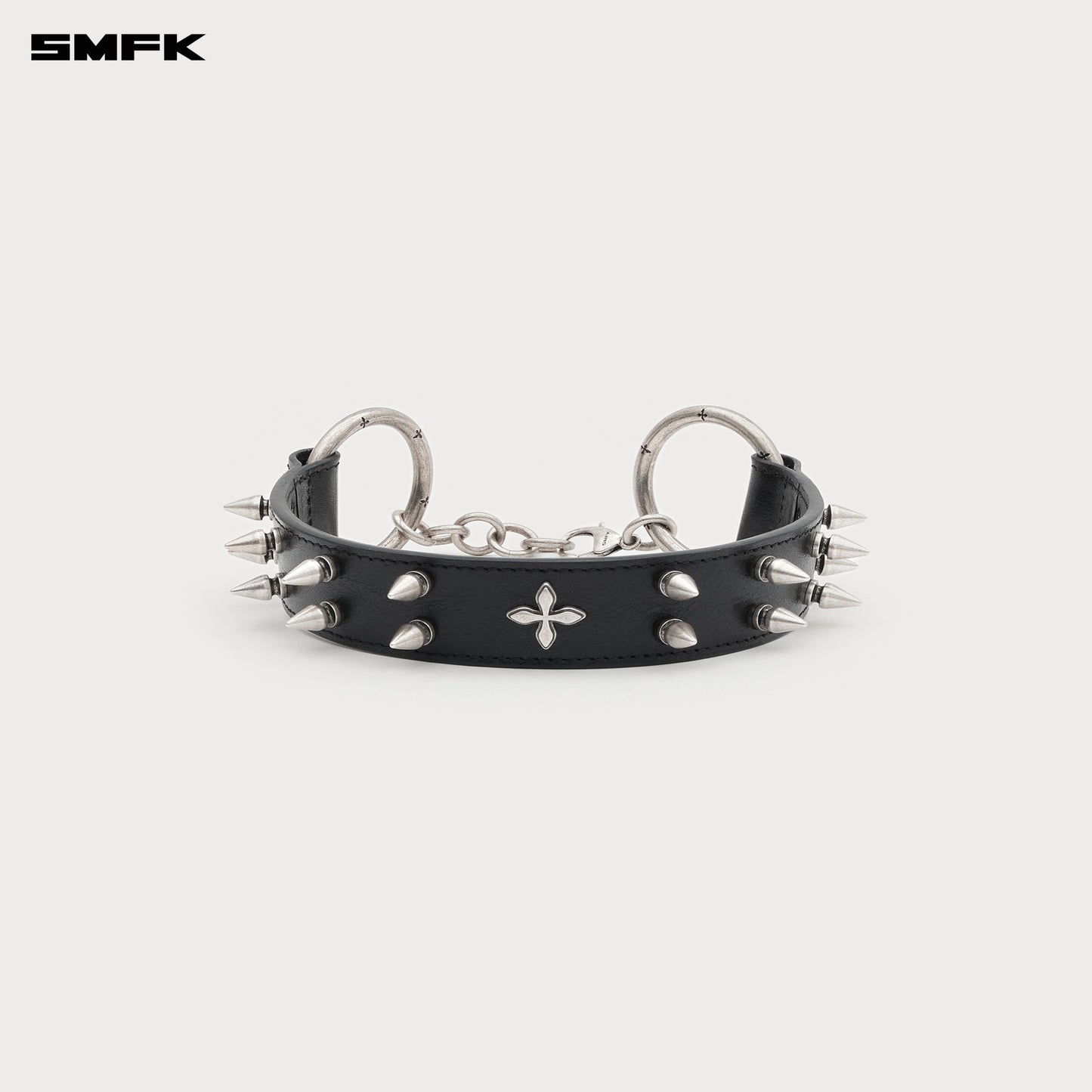 COMPASS WOLF RIVET Cross Wolf Spike Leather Ultra High Neck Ring Wilderness Black