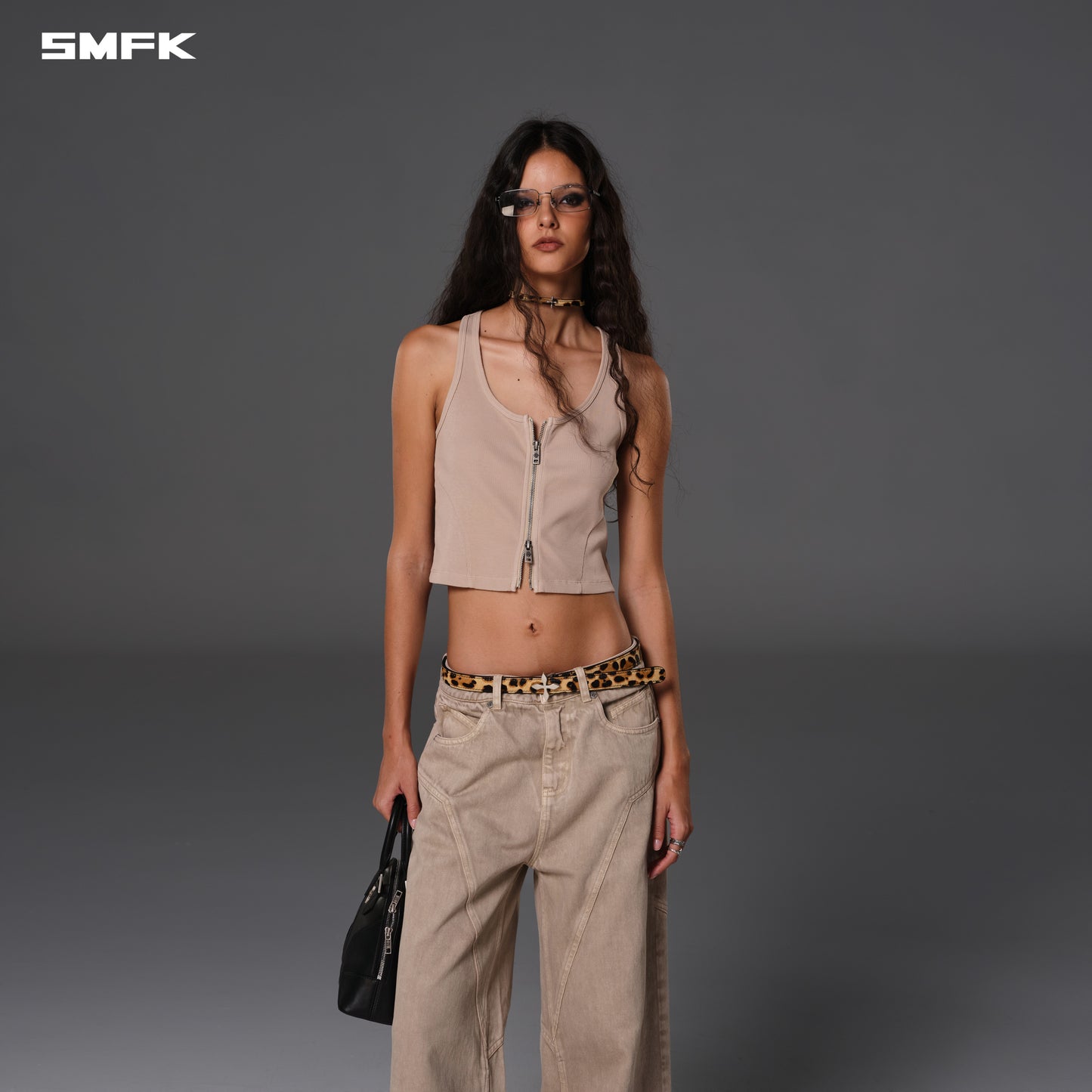 MIRAGE MIRROR LEATHER BELT/THIN-LEOPARD