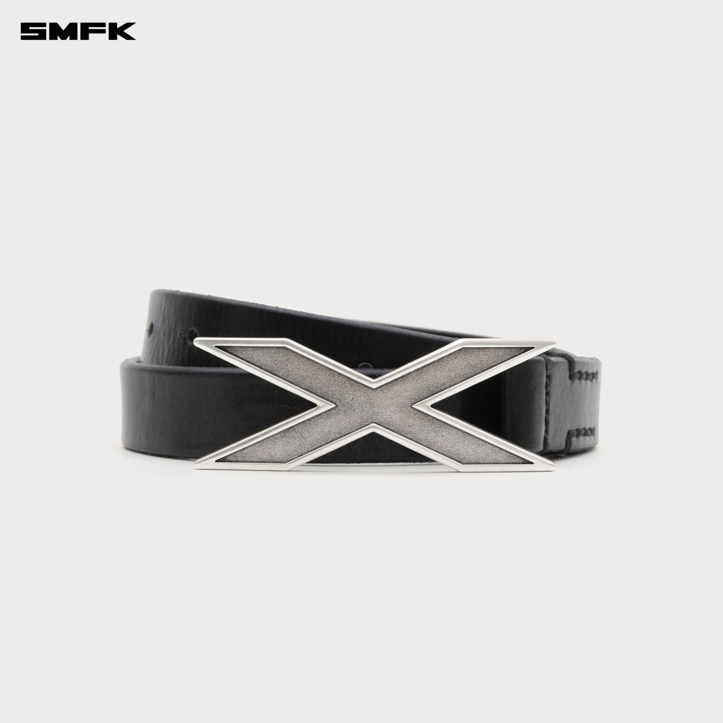 COMPASS Xtreme Badge Handmade Leather Belt Black Silver