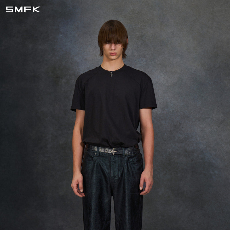 COMPASS LEATHER BELT/COW LEATHER/U CROC BLACK