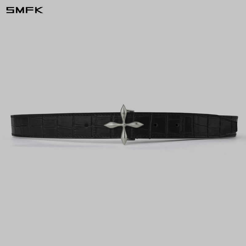 COMPASS LEATHER BELT/COW LEATHER/U CROC BLACK