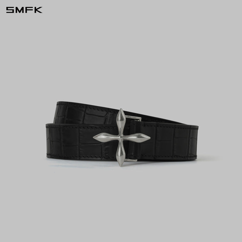 COMPASS LEATHER BELT/COW LEATHER/U CROC BLACK