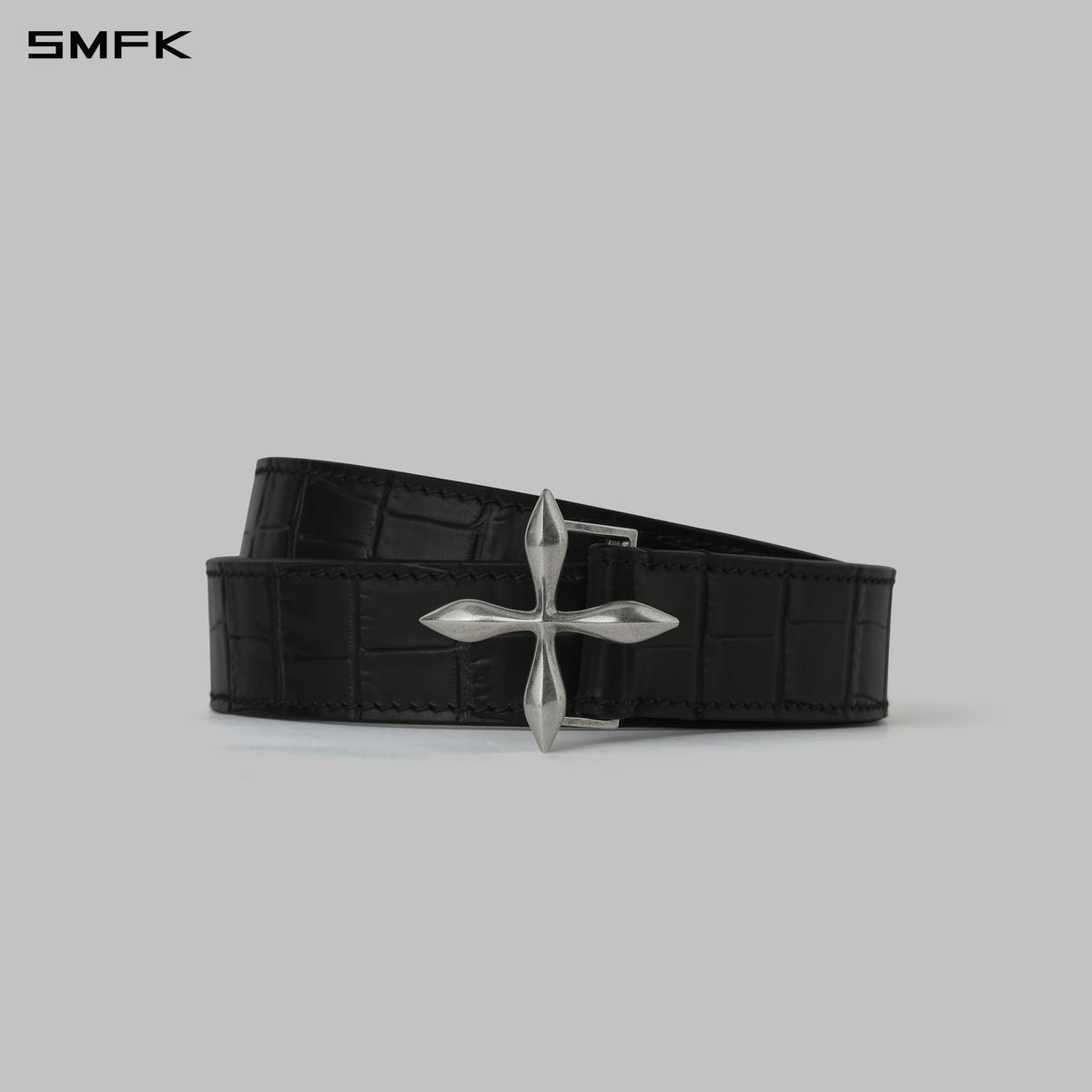 COMPASS LEATHER BELT/COW LEATHER/U CROC BLACK