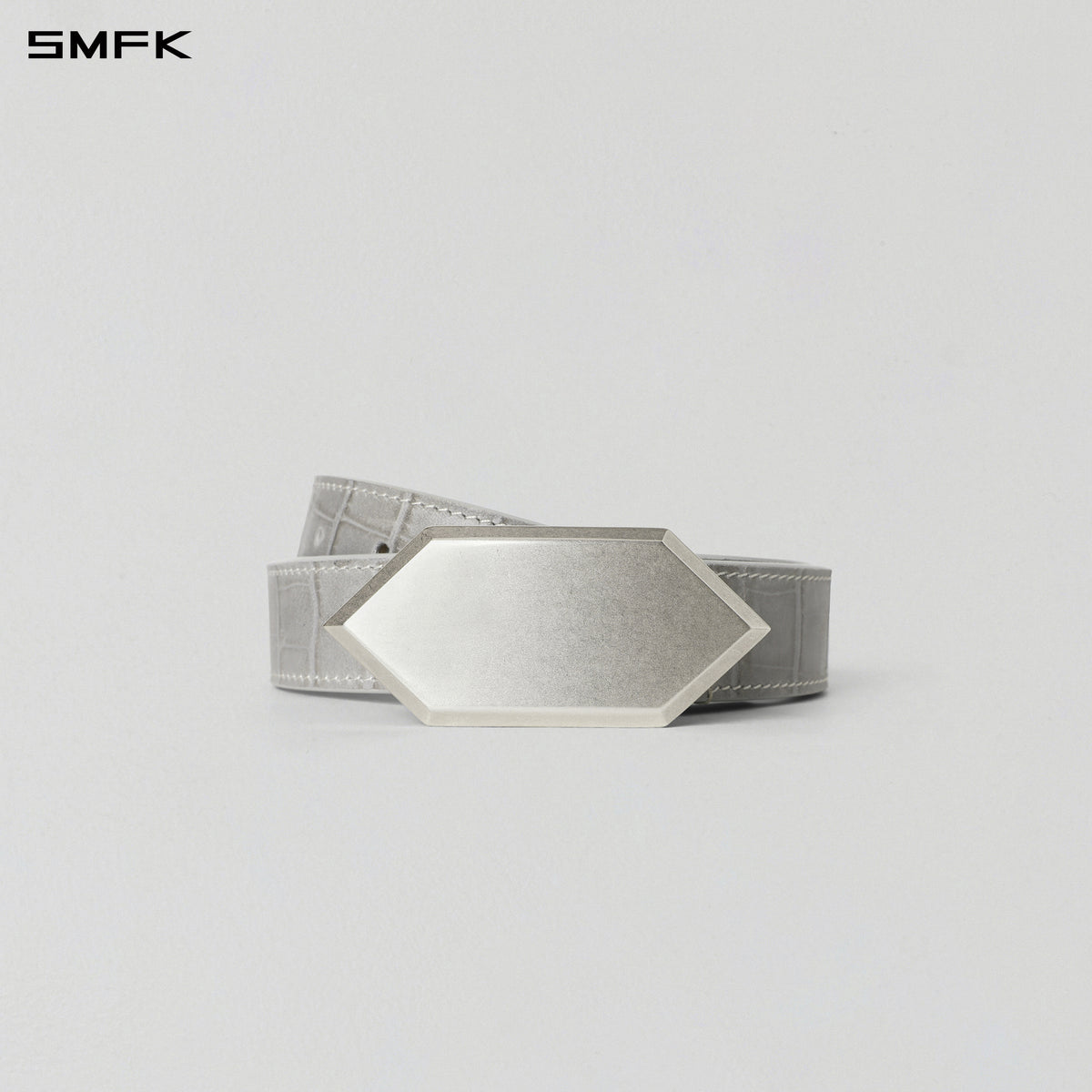 CRYSTAL LEATHER BELT/ COW LEATHER/U CROC GREY