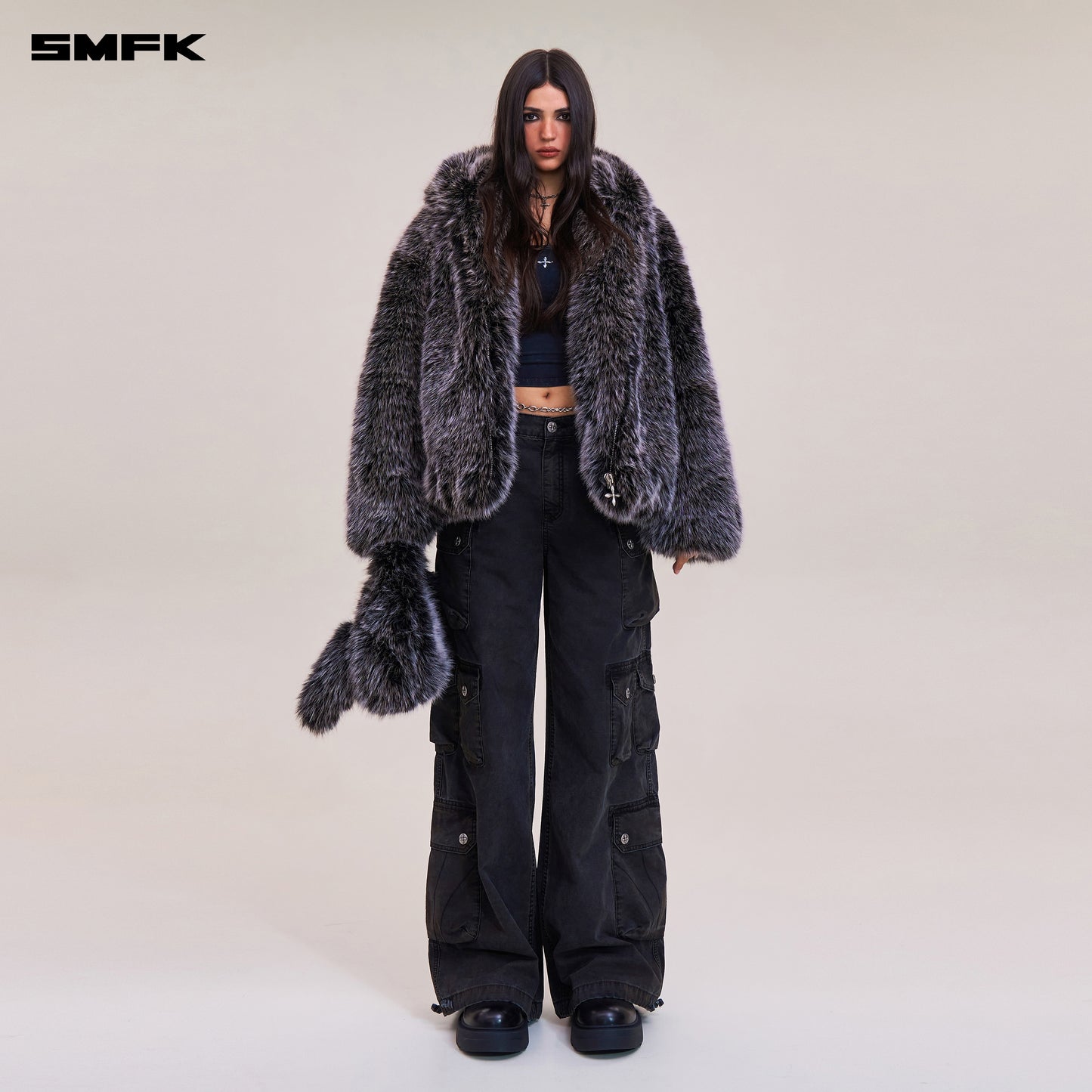 COMPASS MODE WASTELAND FURRY LOOSE HOODIE / SILVER FOX