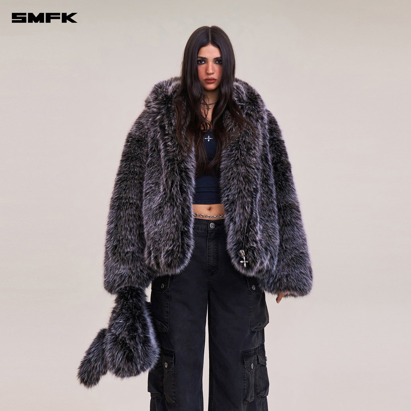 COMPASS MODE WASTELAND FURRY LOOSE HOODIE / SILVER FOX