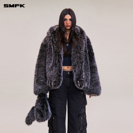 COMPASS MODE WASTELAND FURRY LOOSE HOODIE / SILVER FOX