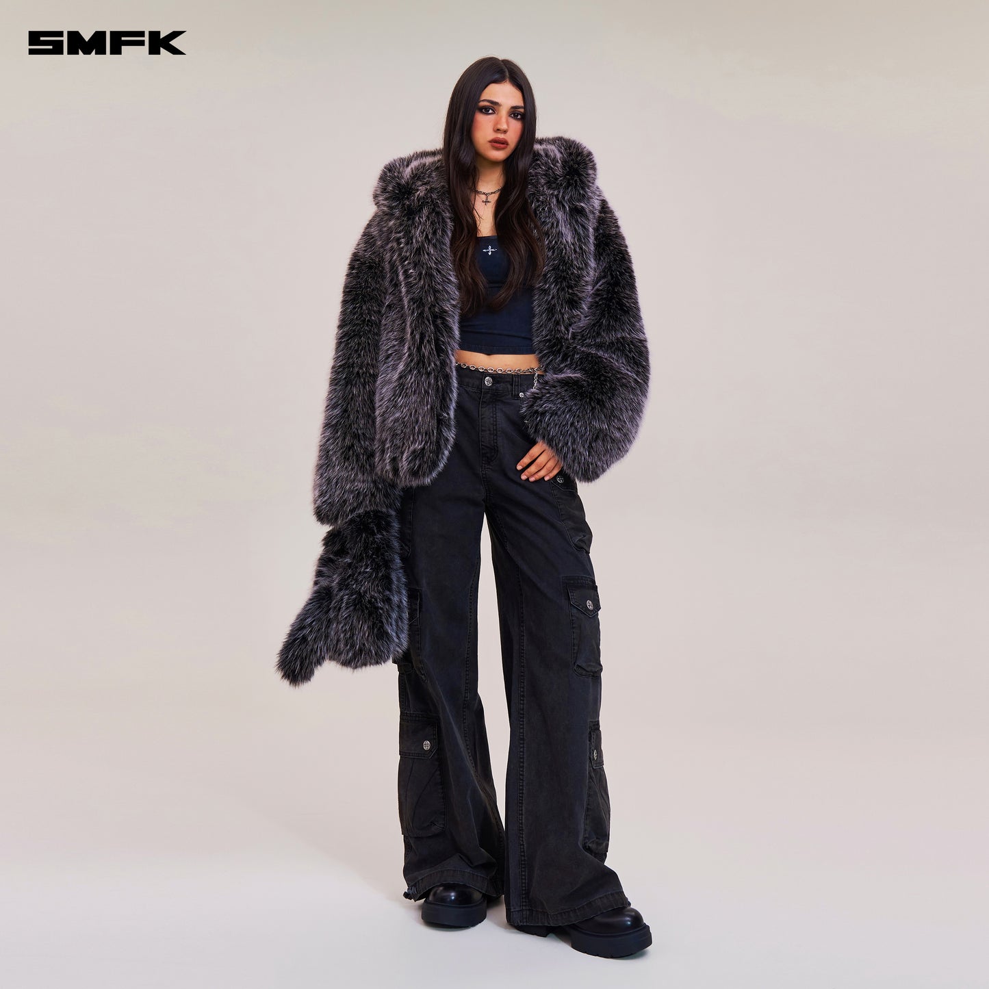 COMPASS MODE WASTELAND FURRY LOOSE HOODIE / SILVER FOX