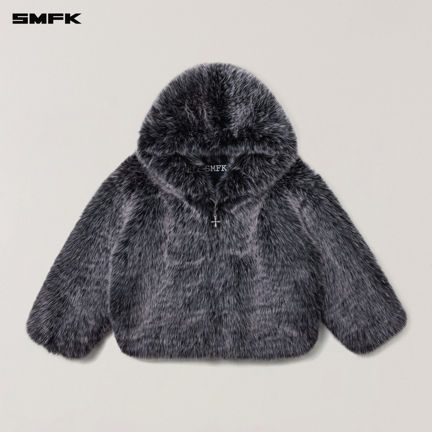 COMPASS MODE WASTELAND FURRY LOOSE HOODIE / SILVER FOX