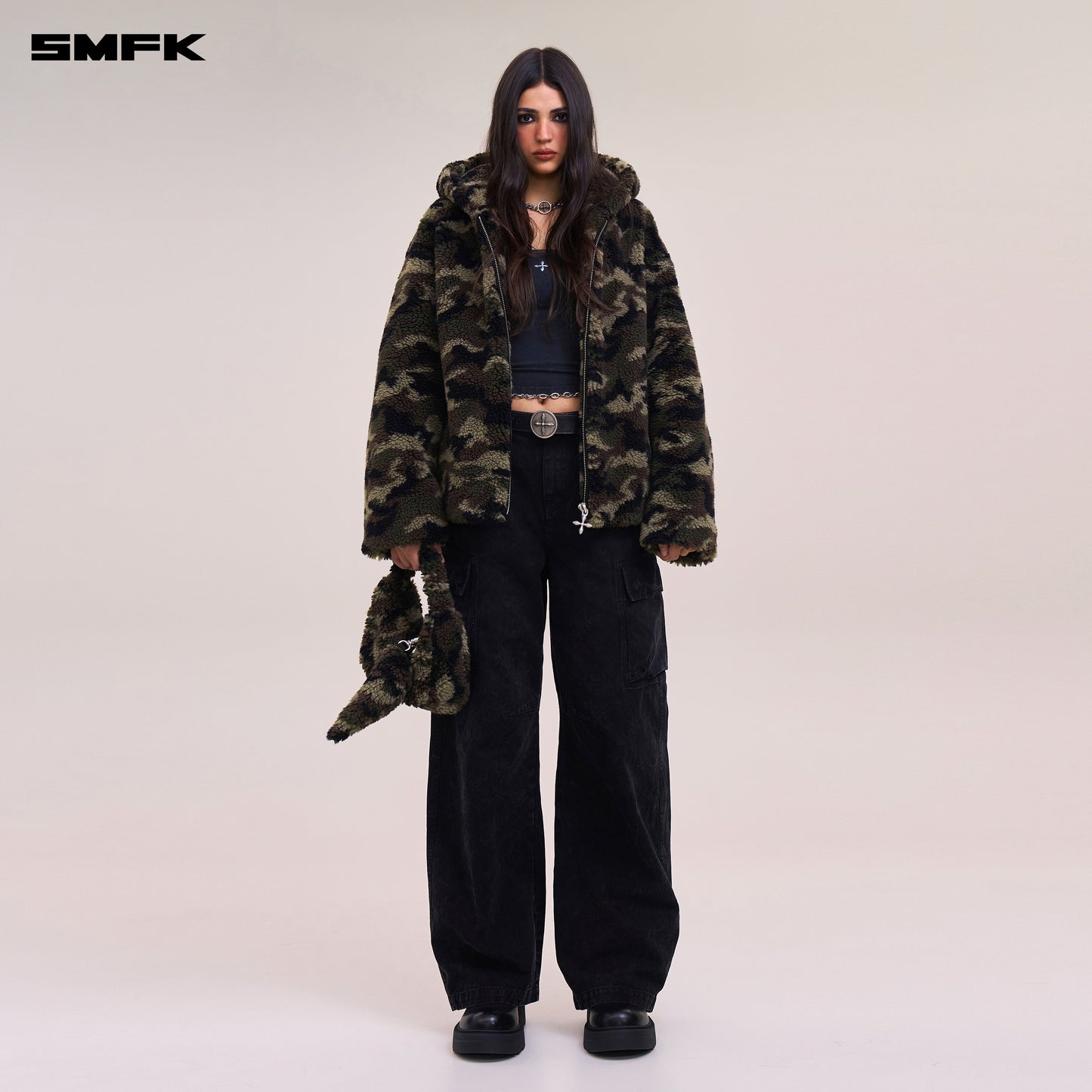 COMPASS MODE ROVE WOOL JACQUARD CAMO LOOSE HOODIE/ ARMY GREEN CAMOUFLAGE