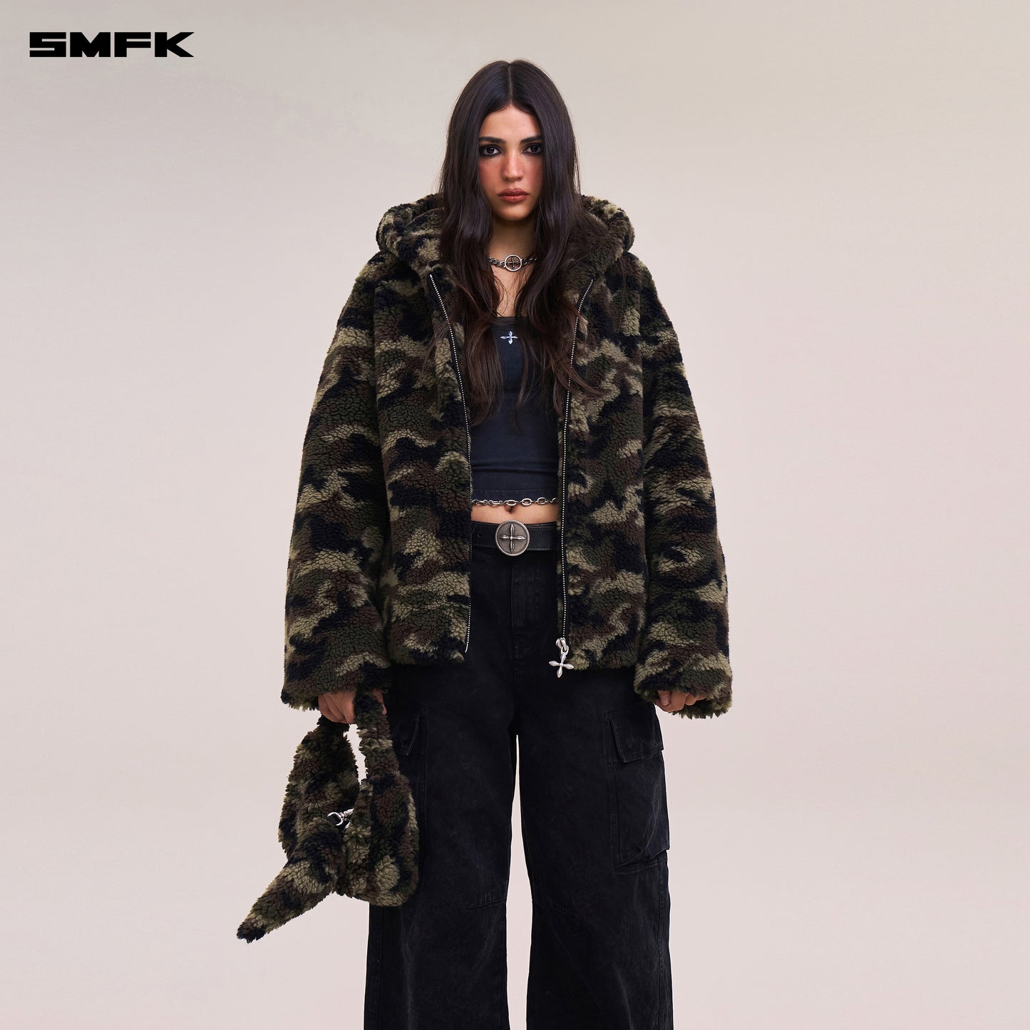 COMPASS MODE ROVE WOOL JACQUARD CAMO LOOSE HOODIE/ ARMY GREEN CAMOUFLAGE