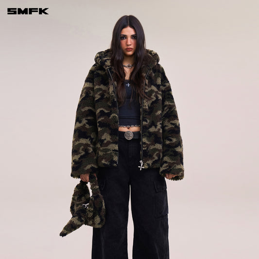 COMPASS MODE ROVE WOOL JACQUARD CAMO LOOSE HOODIE/ ARMY GREEN CAMOUFLAGE