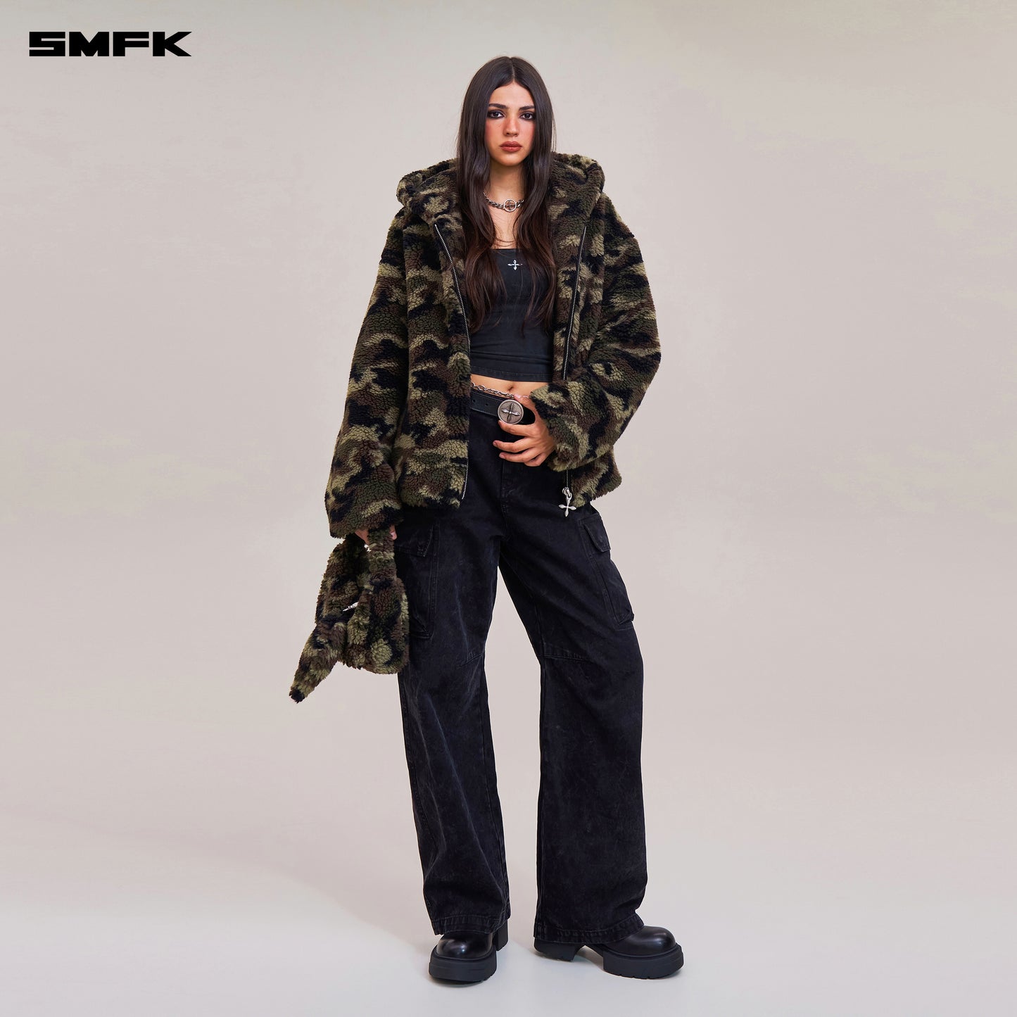 COMPASS MODE ROVE WOOL JACQUARD CAMO LOOSE HOODIE/ ARMY GREEN CAMOUFLAGE