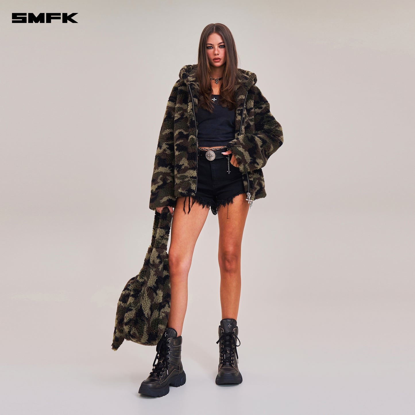 COMPASS MODE ROVE WOOL JACQUARD CAMO LOOSE HOODIE/ ARMY GREEN CAMOUFLAGE