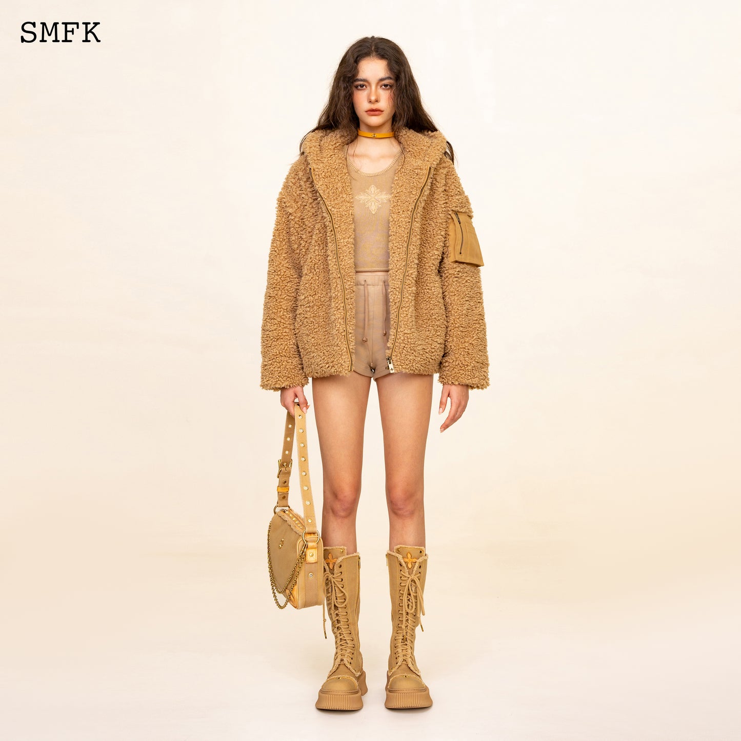 WILDWORLD ADVENTURE OUTDOOR FAUX FUR HOODIE IN WHEAT