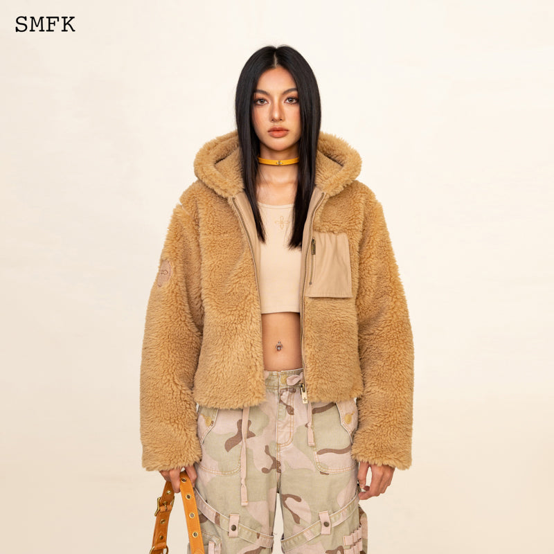 WILDWORLD ADVENTURE FAUX FUR SHORT HOODIE IN GINGER