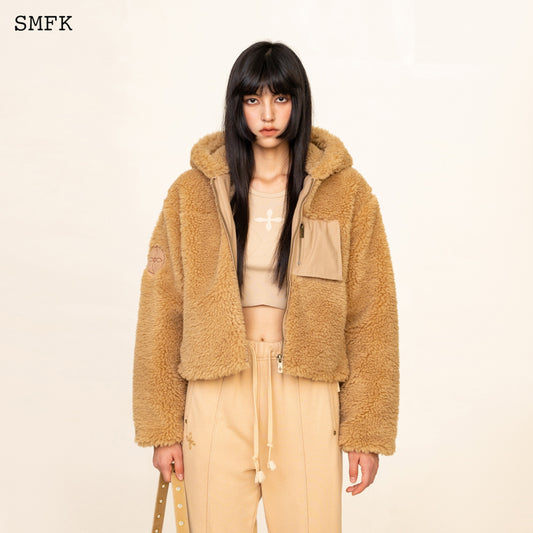 WILDWORLD ADVENTURE FAUX FUR SHORT HOODIE IN GINGER