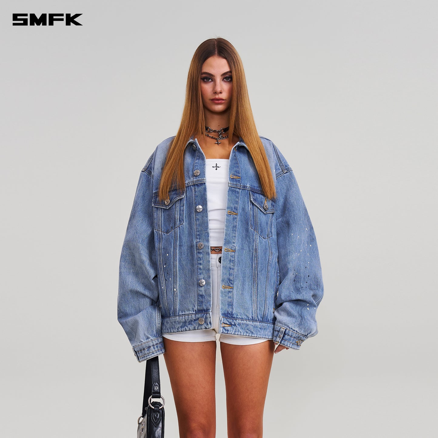 COMPASS MODE WASTELAND LOOSE DENIM JACKET/ SKY BLUE