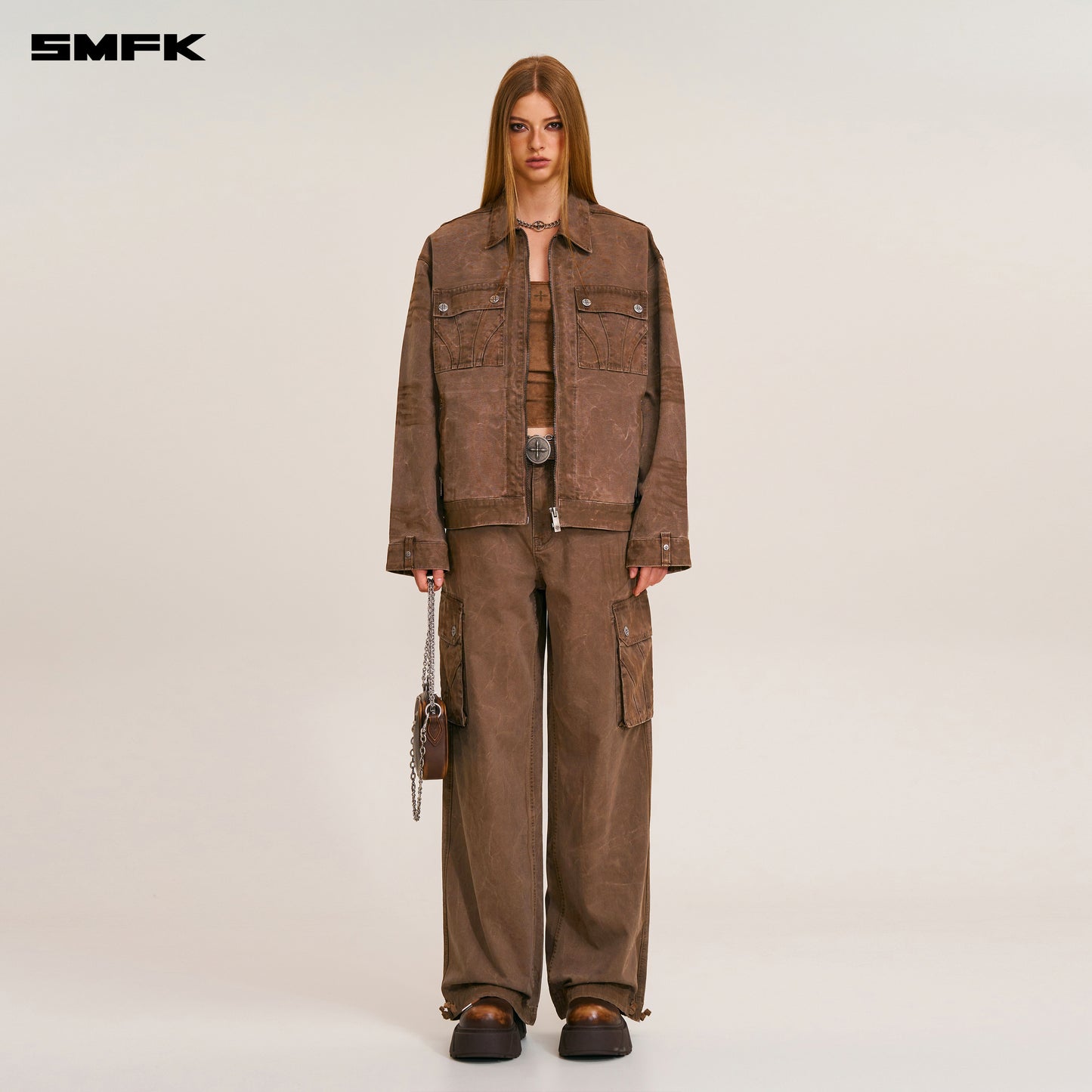 RAGE-WILD ORIGIN HANDCRAFT LOOSE CARGO JACKET/GARMENT DYED/ SHADOW BROWN