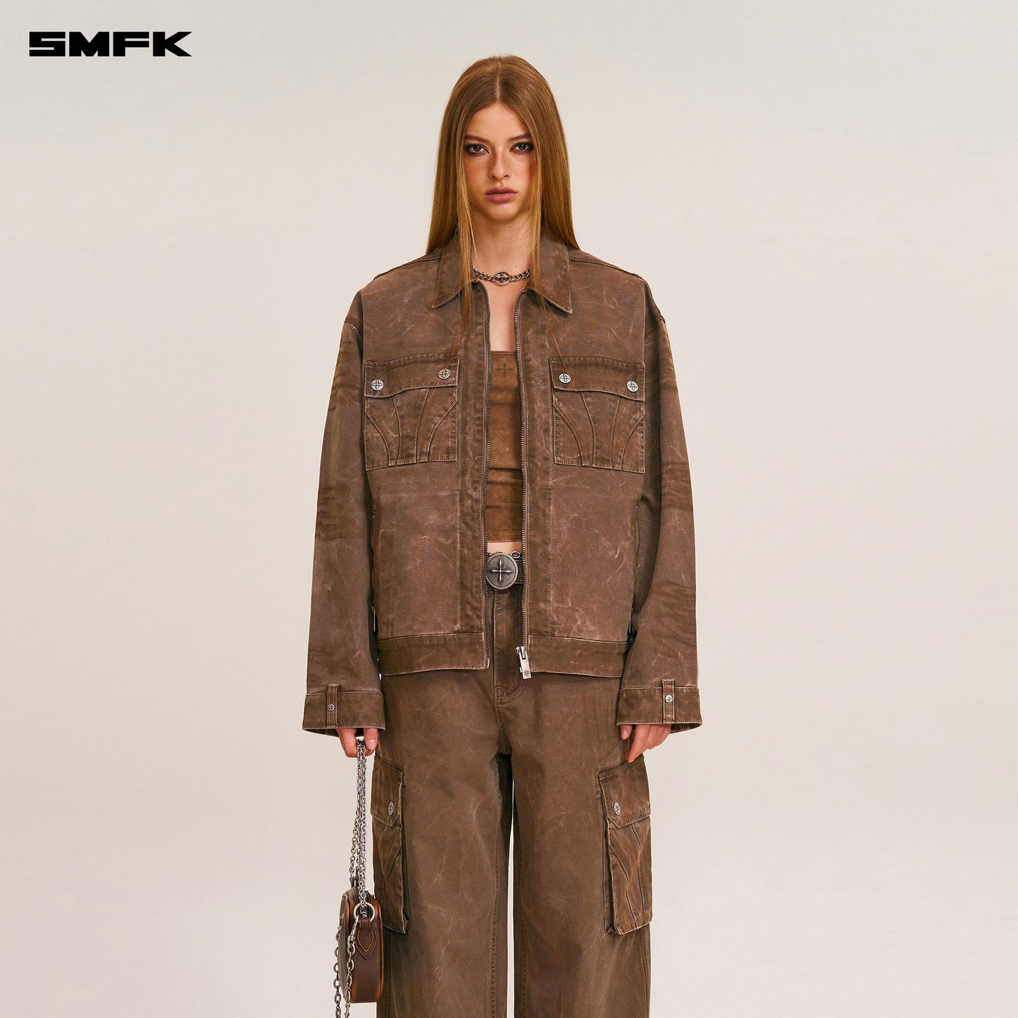 RAGE-WILD ORIGIN HANDCRAFT LOOSE CARGO JACKET/GARMENT DYED/ SHADOW BROWN